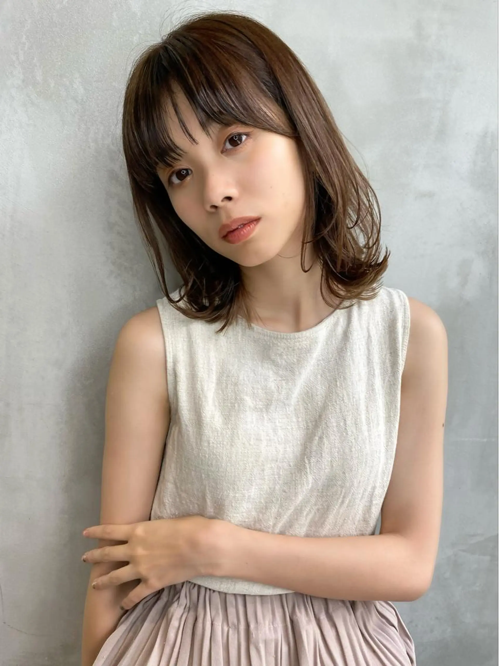 ミディアム カラー ベージュカラー くびれヘア ヨシンモリ くびれレイヤー レイヤーカット カット ヘアカラー トリートメント 韓国レイヤー/ミルク ティー🟤高橋　暖のヘアスタイル