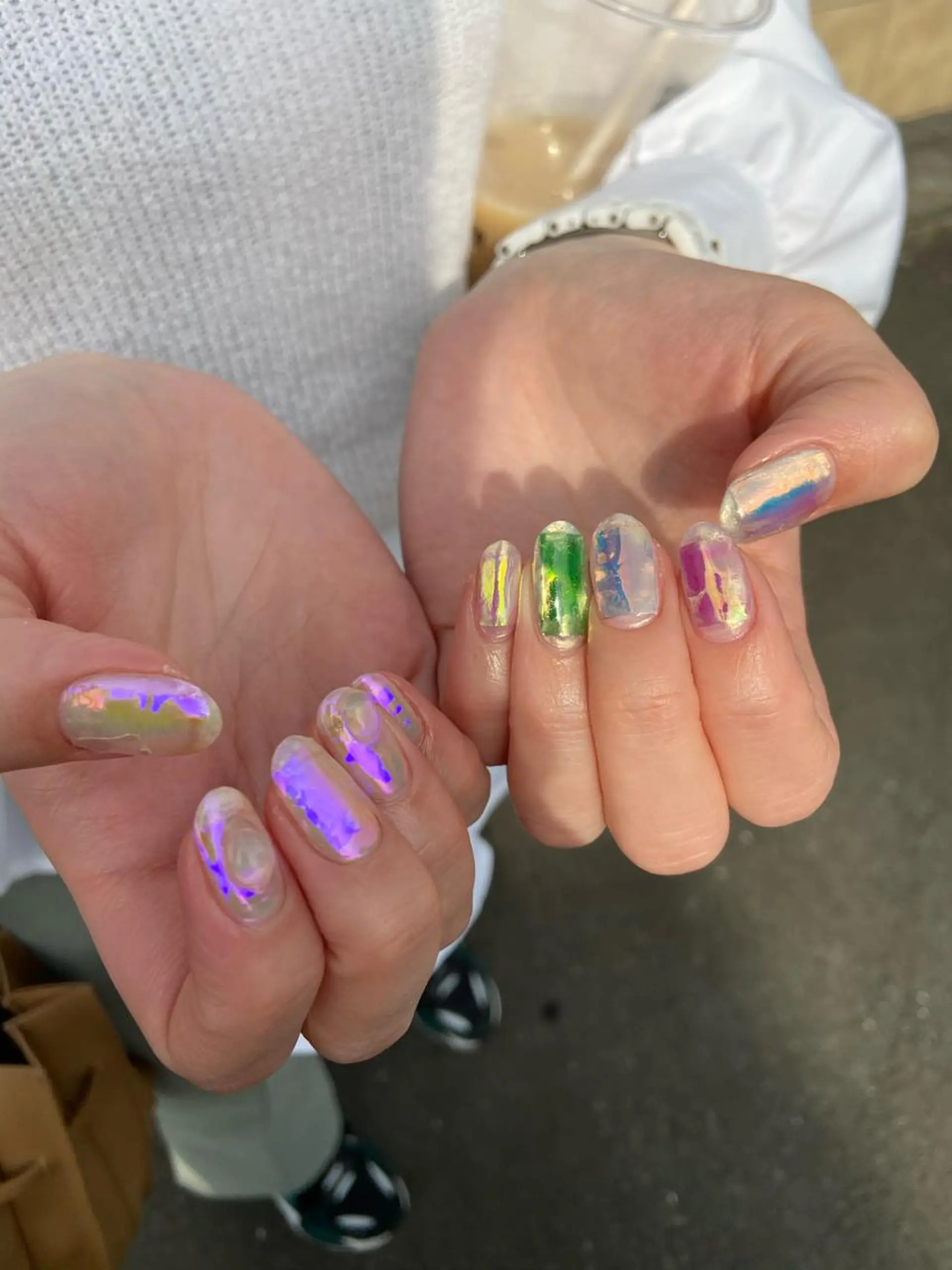 ネイル アートネイル オーロラネイル クリアネイル 氷ネイル・うるうるネイル 韓国ネイル . unffのネイルデザイン