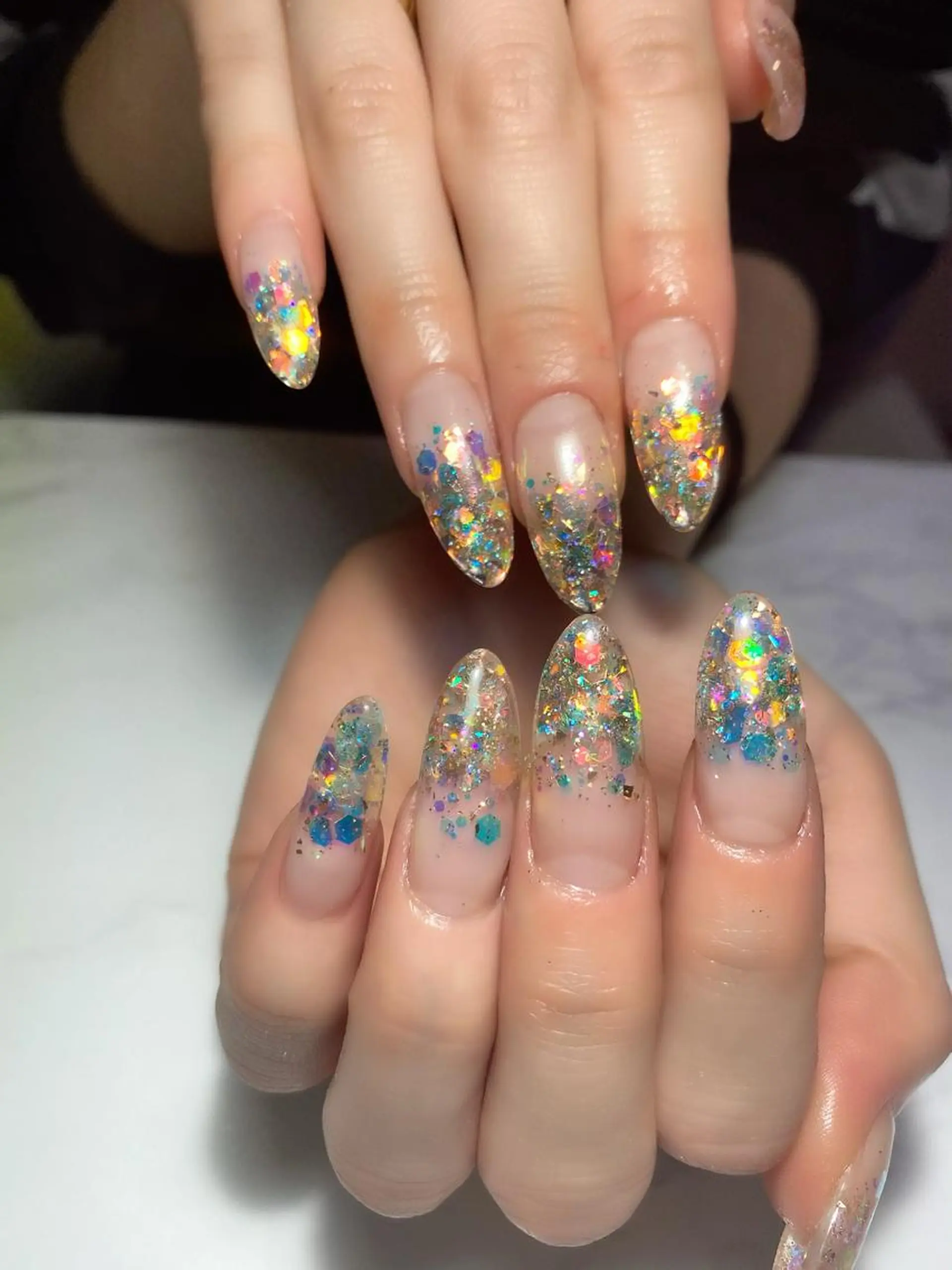 ネイル グラデーション ラメ(グリッター) ラメグラデーション ロングネイル スカルプネイル Era nailのネイルデザイン