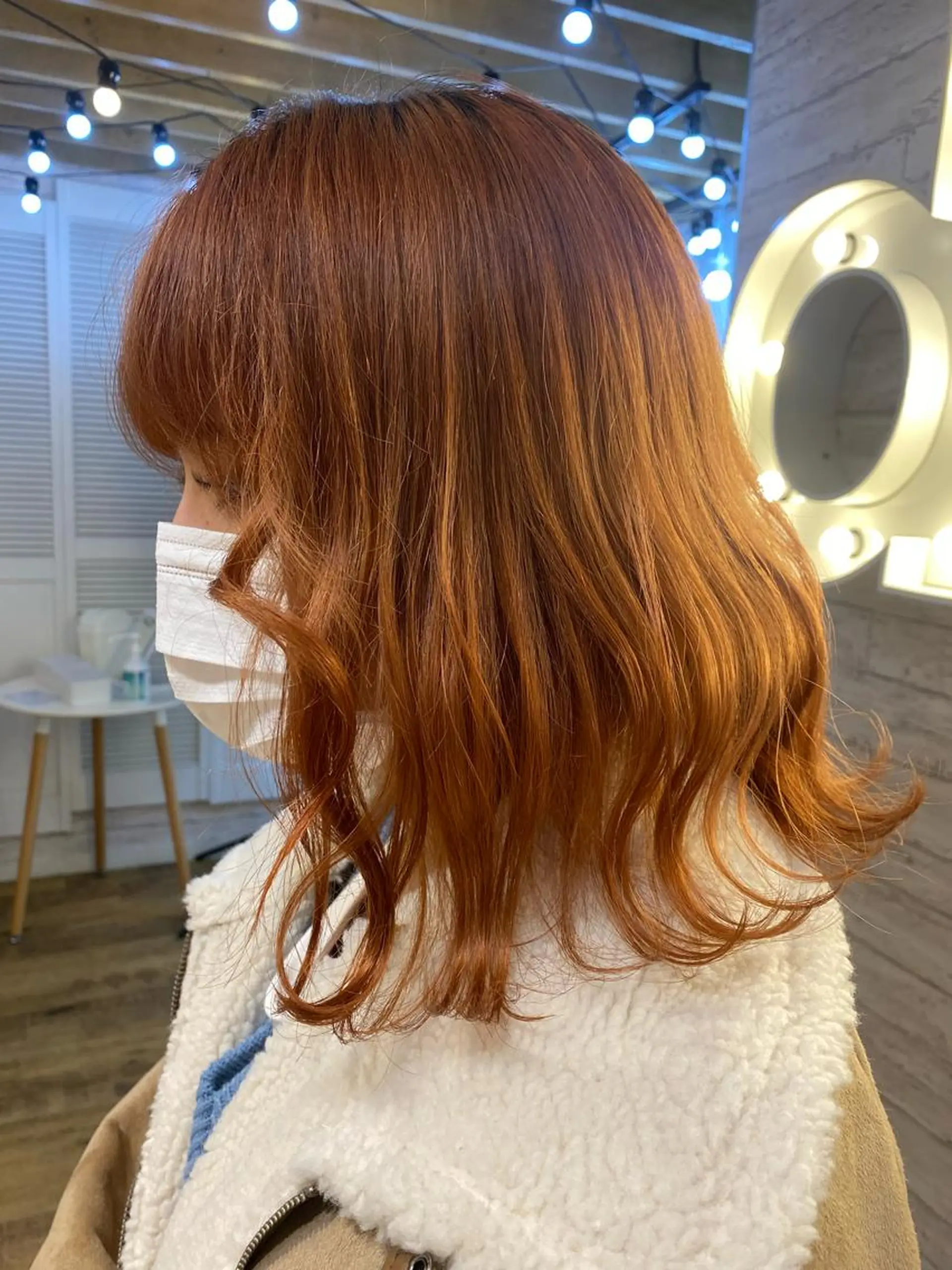 ミディアム カラー ベージュカラー オレンジ オレンジベージュ 遠藤沙也加 /レイヤーカットのヘアスタイル