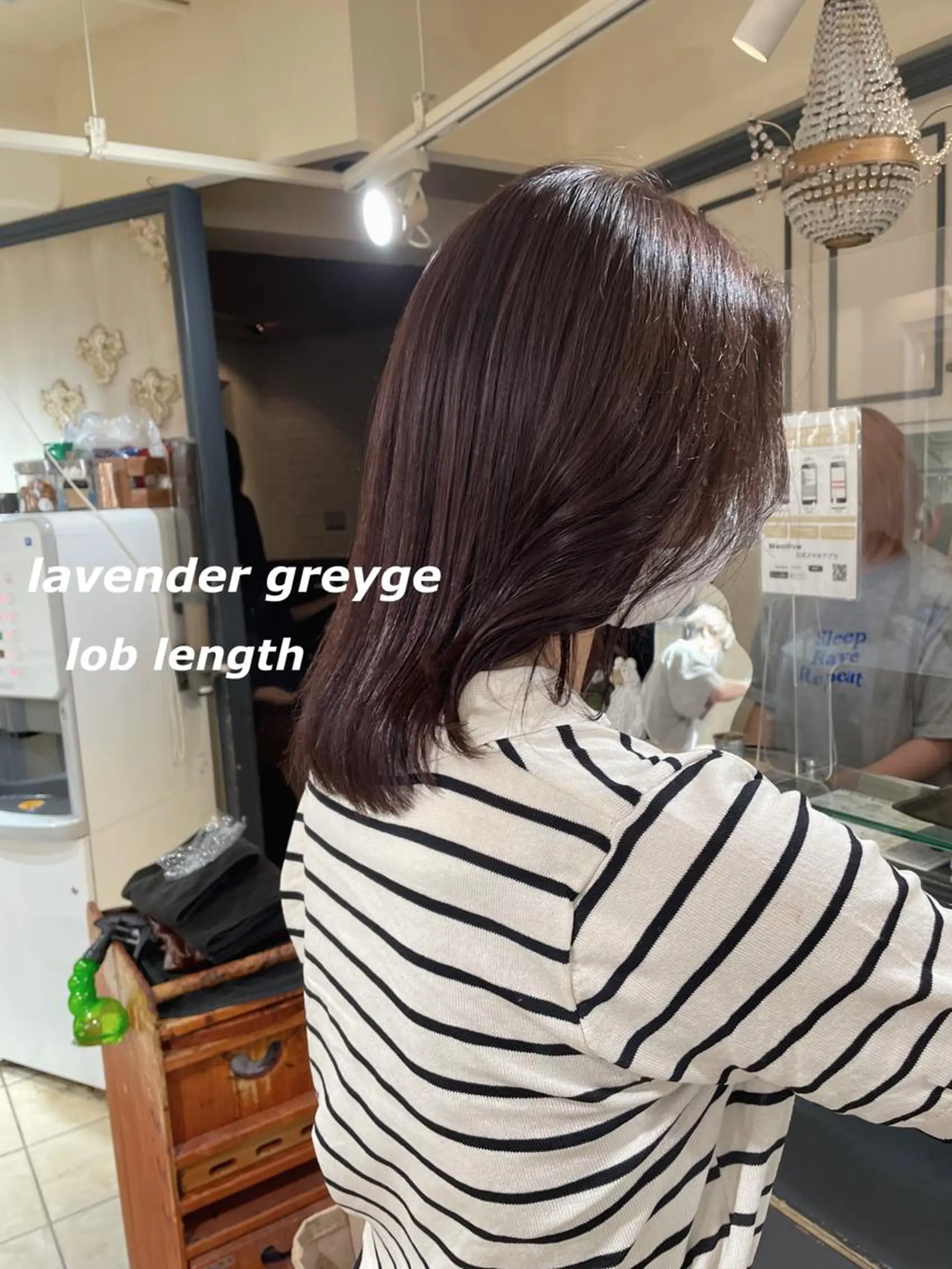 ミディアム カラー グレージュ ラベンダーカラー ラベンダーグレージュ ラベンダーグレー カット ヘアカラー トリートメント 切りっぱなしボブ ソノキユウカのヘアスタイル