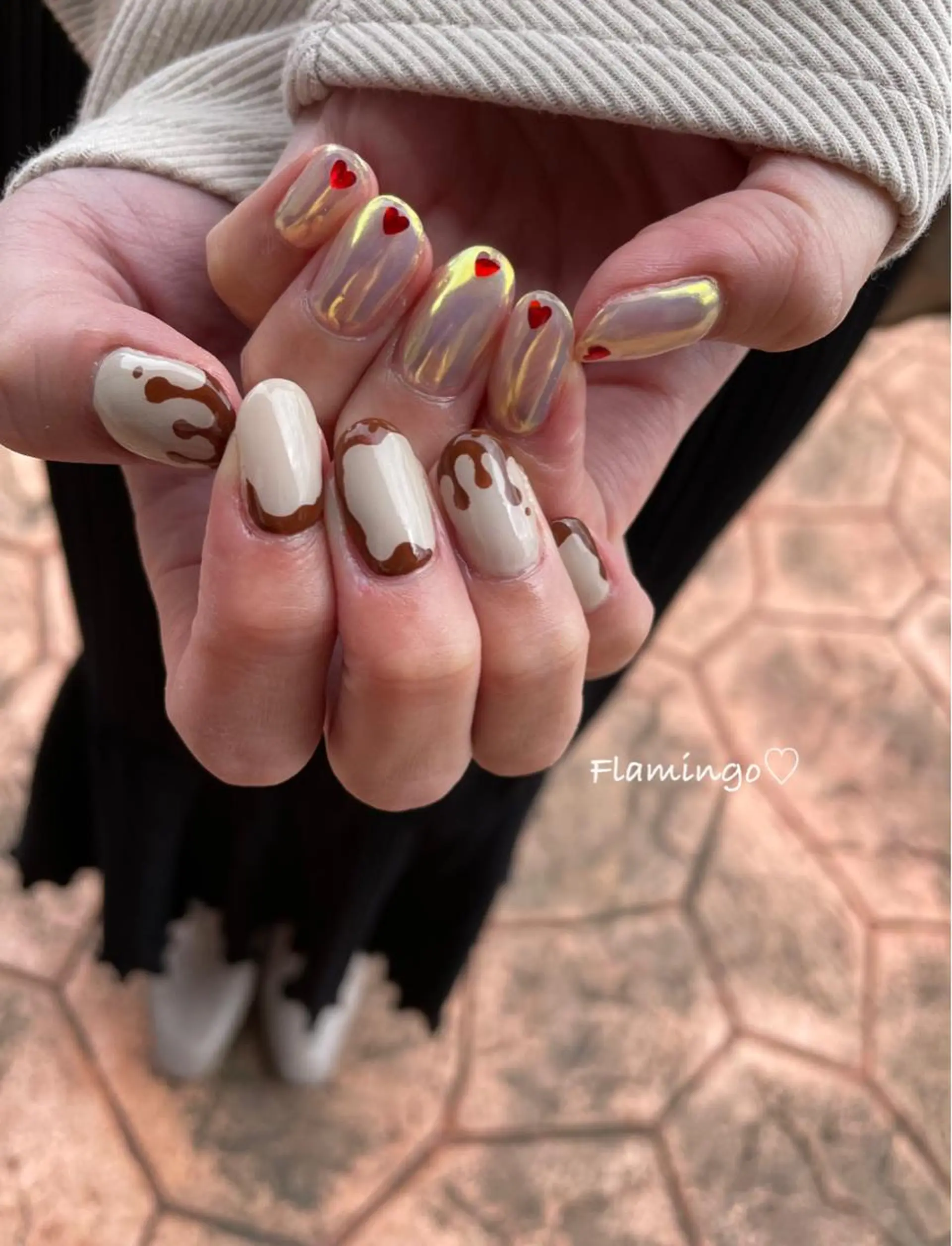 ネイル ハート ミラーネイル ワンカラーネイル バレンタイン 40代からの爪肌を 労る♡きちんとネイルのネイルデザイン