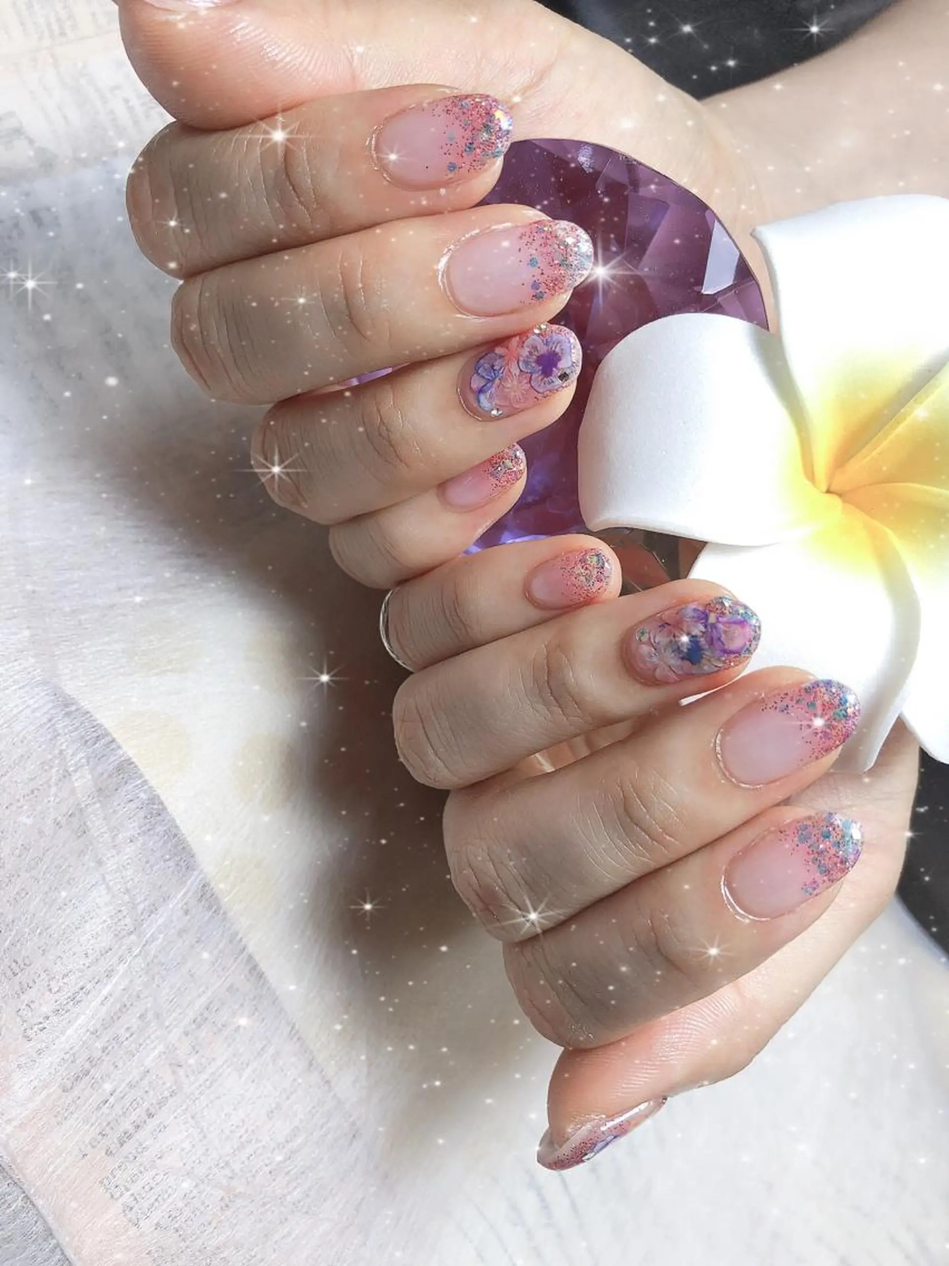 ショート ネイル アートネイル ジェルネイル グラデーション ラメ(グリッター) ラメグラデーション 《LB》ラブリエ Nail&eyeのマツエク・マツパデザイン