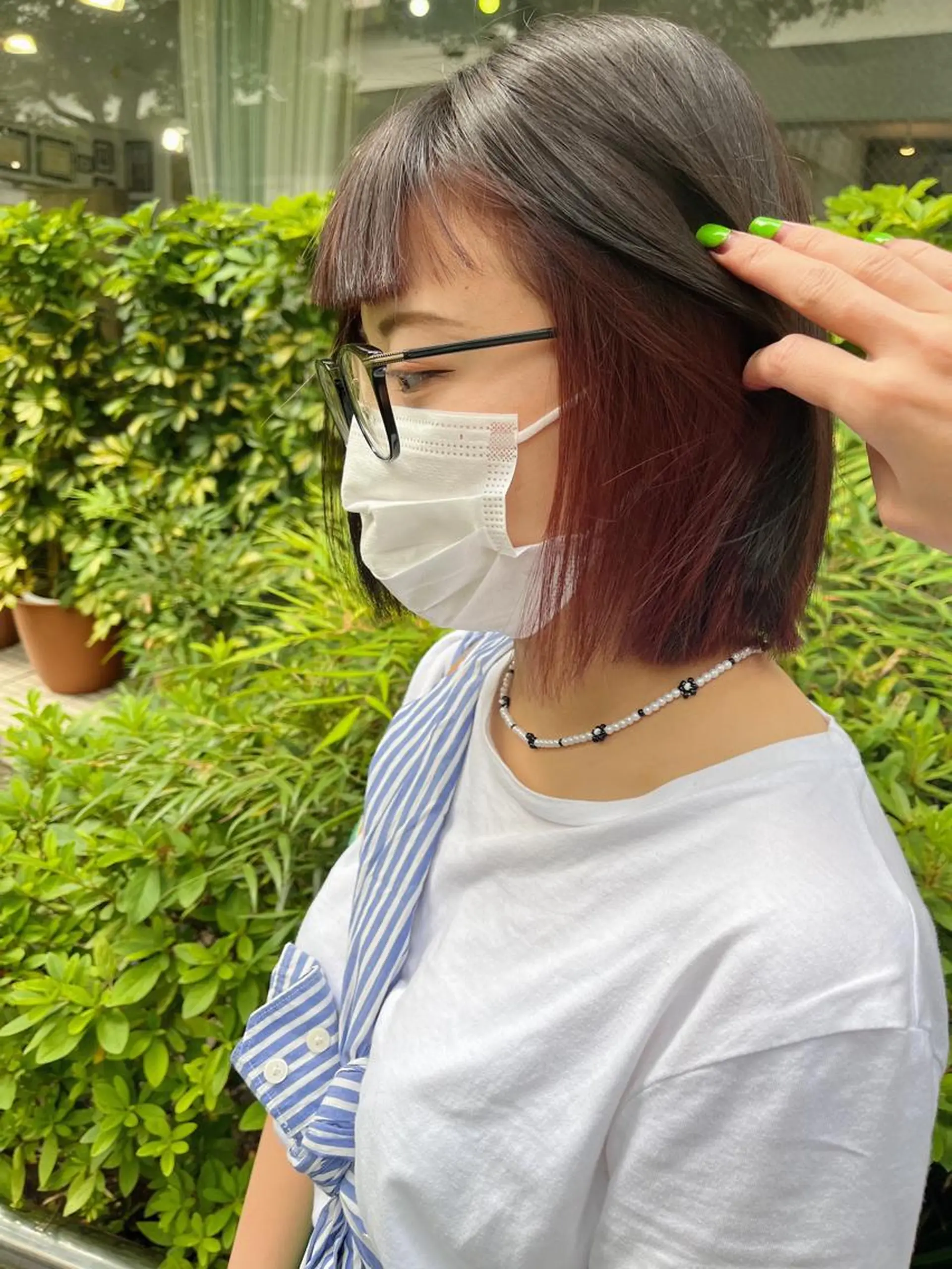 ミディアム カラー インナーカラー ヘアカラー モモカ/ハイトーン /バレイヤージュのヘアスタイル