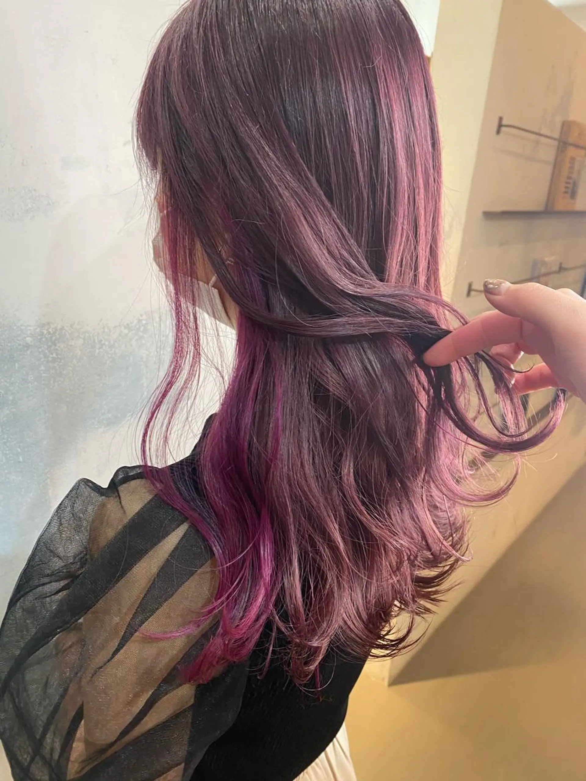 ロング カラー ブリーチ ピンクカラー ピンクパープル パープルカラー ヘアカラー トリートメント 🍑艶髪✖️暖色系 ✨momoka🍑のヘアスタイル