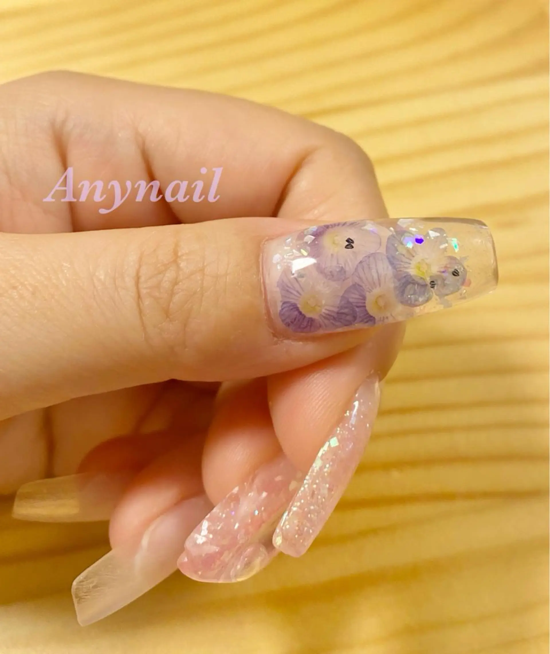 ネイル ブルー クリアネイル フラワーネイル ラメ(グリッター) スカルプネイル 岩澤 恵子のネイルデザイン