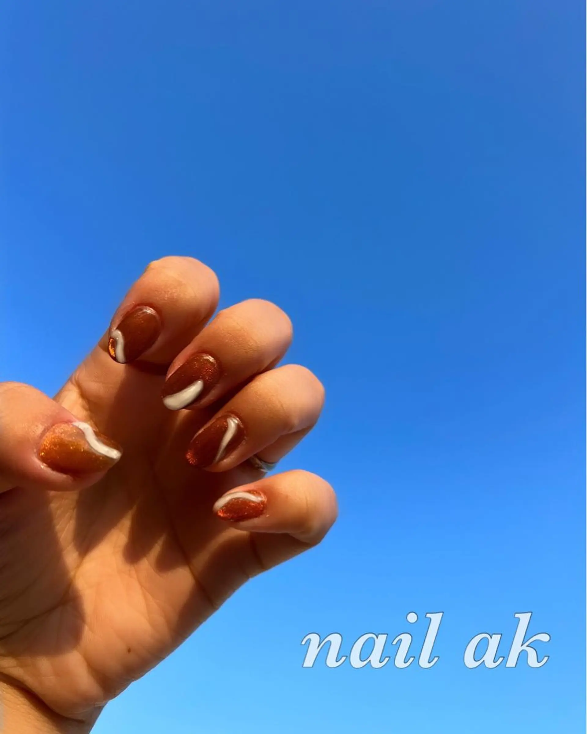 ネイル ブラウン マグネットネイル オレンジ ハンドネイル ak nail .のネイルデザイン