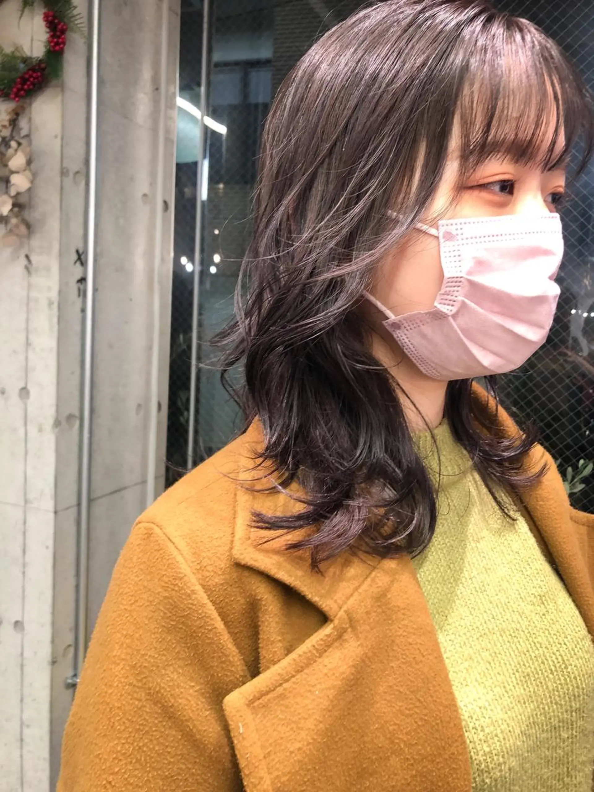 セミロング カラー ヘアアレンジ ブラウンカラー バイオレットカラー rii-🩰 トレンド韓国ヘアのヘアスタイル