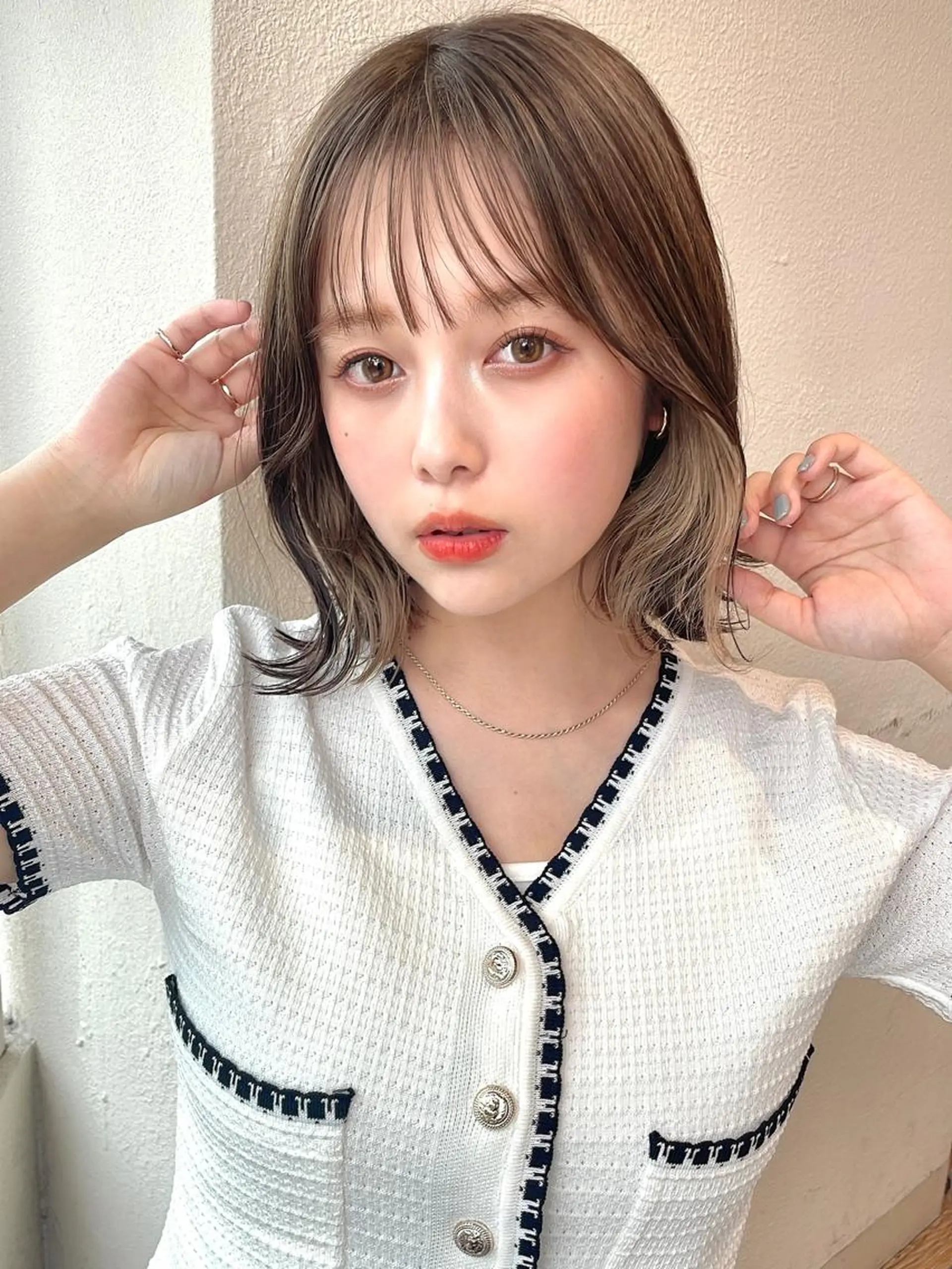 ミディアム 切りっぱなしボブ ショートボブ ボブ くびれヘア 顔周りカット 市原 大翼のヘアスタイル