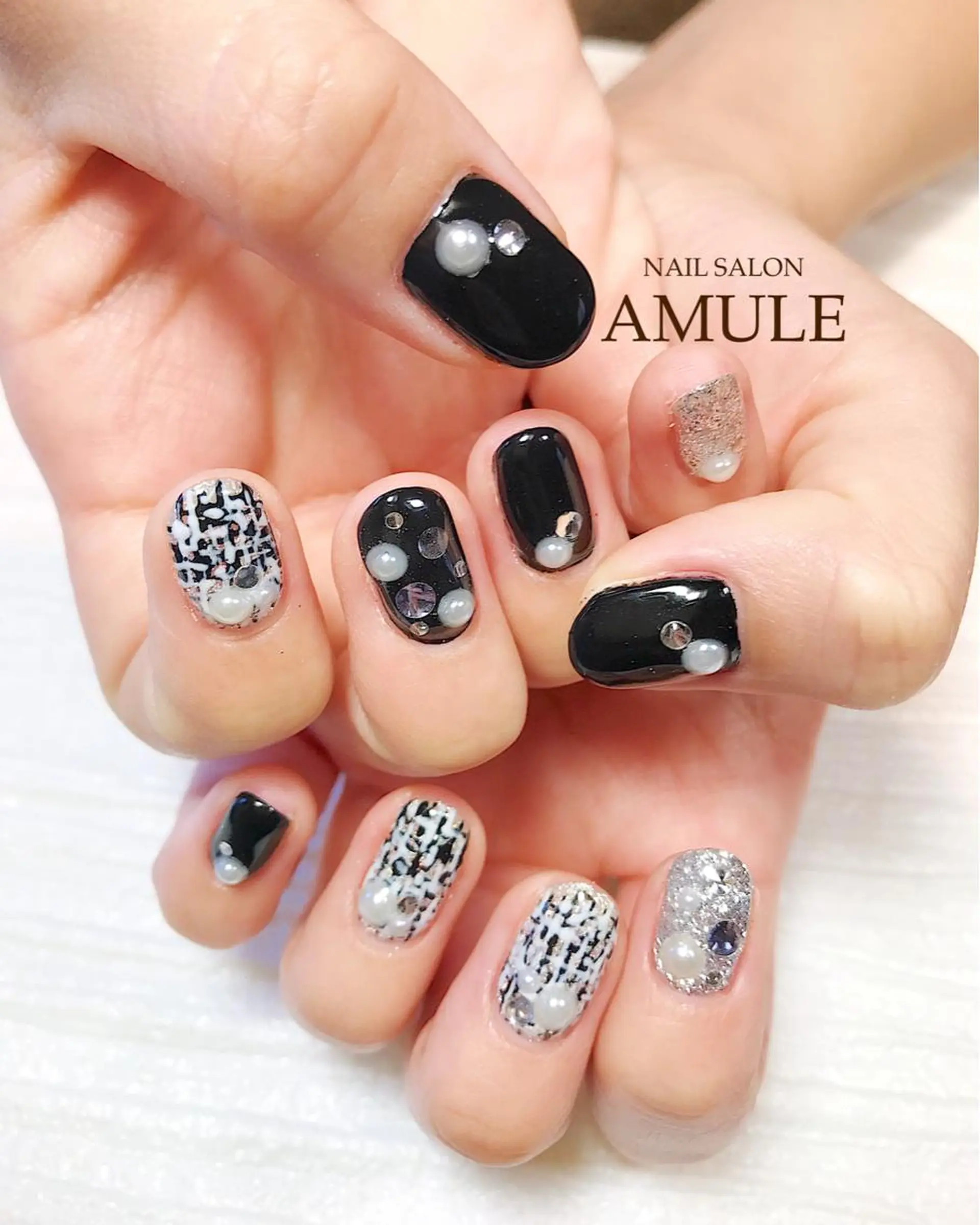 ネイル アートネイル ジェルネイル ツイードネイル ハンドネイル NAILSALON AMULEのネイルデザイン