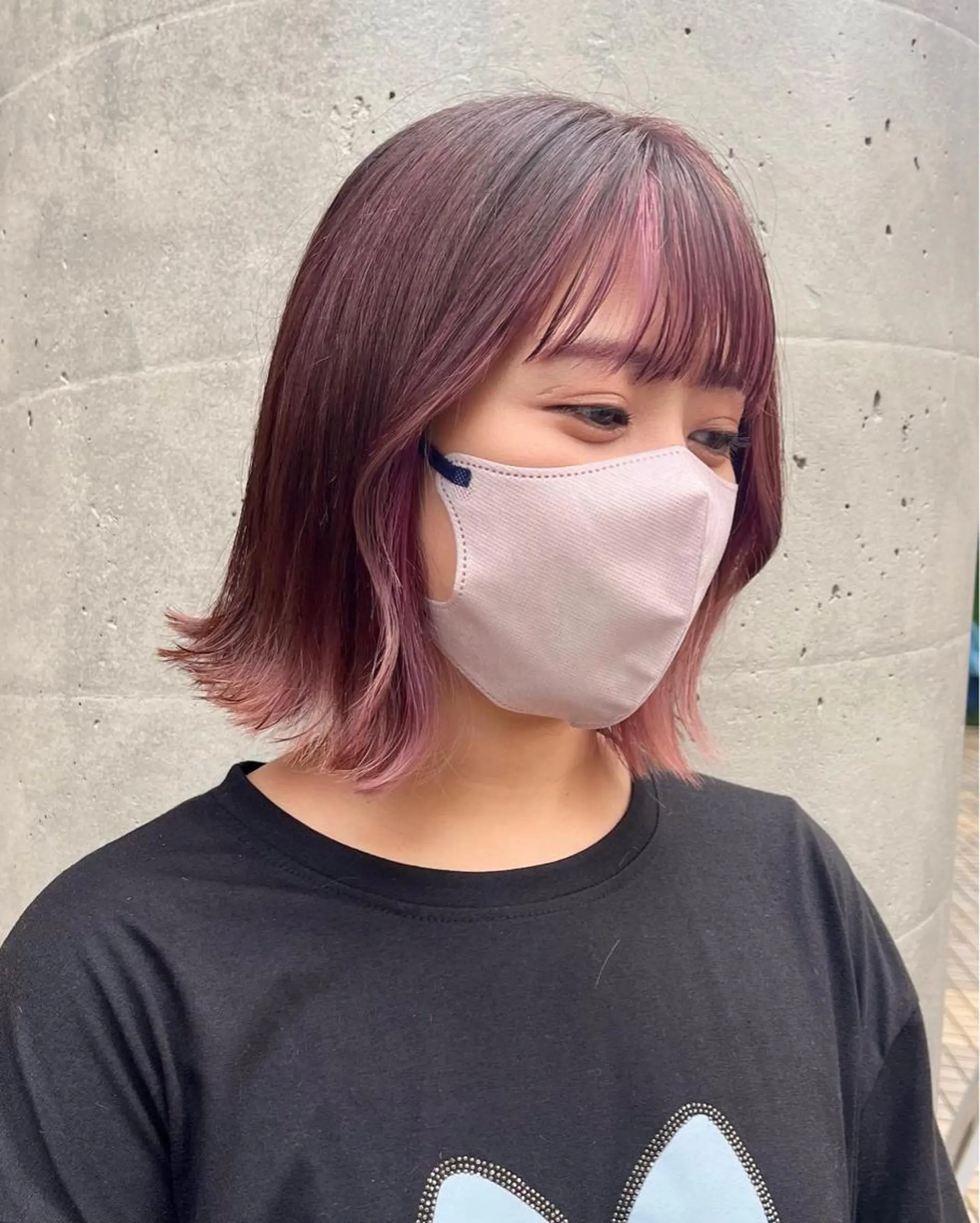 ミディアム カラー 切りっぱなしボブ ラベンダーカラー ラベンダーピンク ピンクカラー ボブ 髪質改善カラー☆ ヘアアレンジmiyuのヘアスタイル