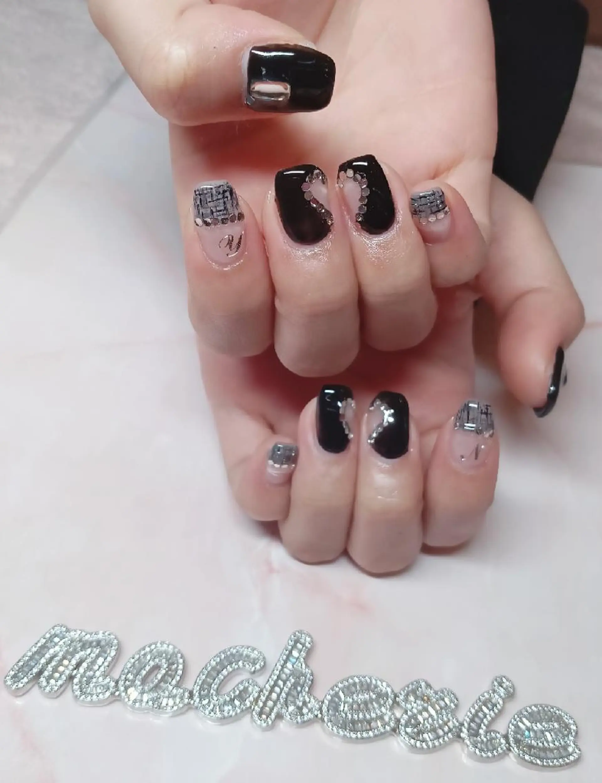 ネイル ハート ツイードネイル ハンドネイル Nail Salon macherieのネイルデザイン