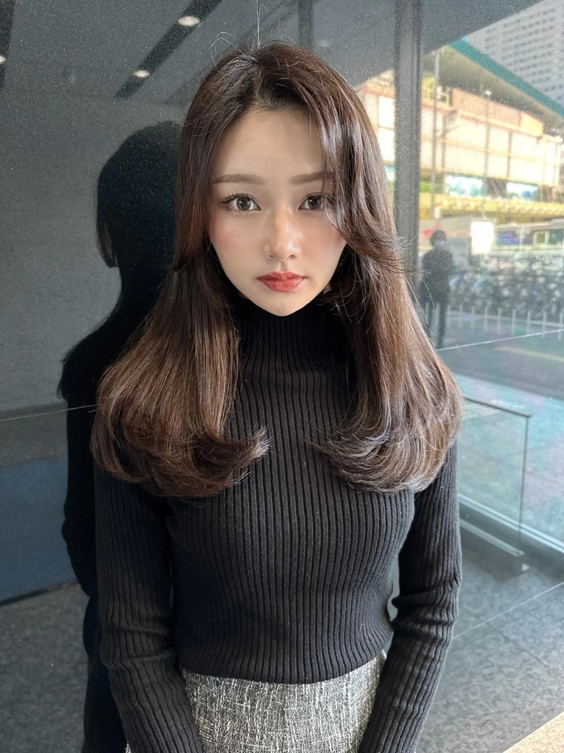 セミロング カラー ショートボブ ベージュカラー 黒髪 ブリーチ ブルーカラー 木屋元一/透明感 /レイヤー/縮毛矯正のヘアスタイル