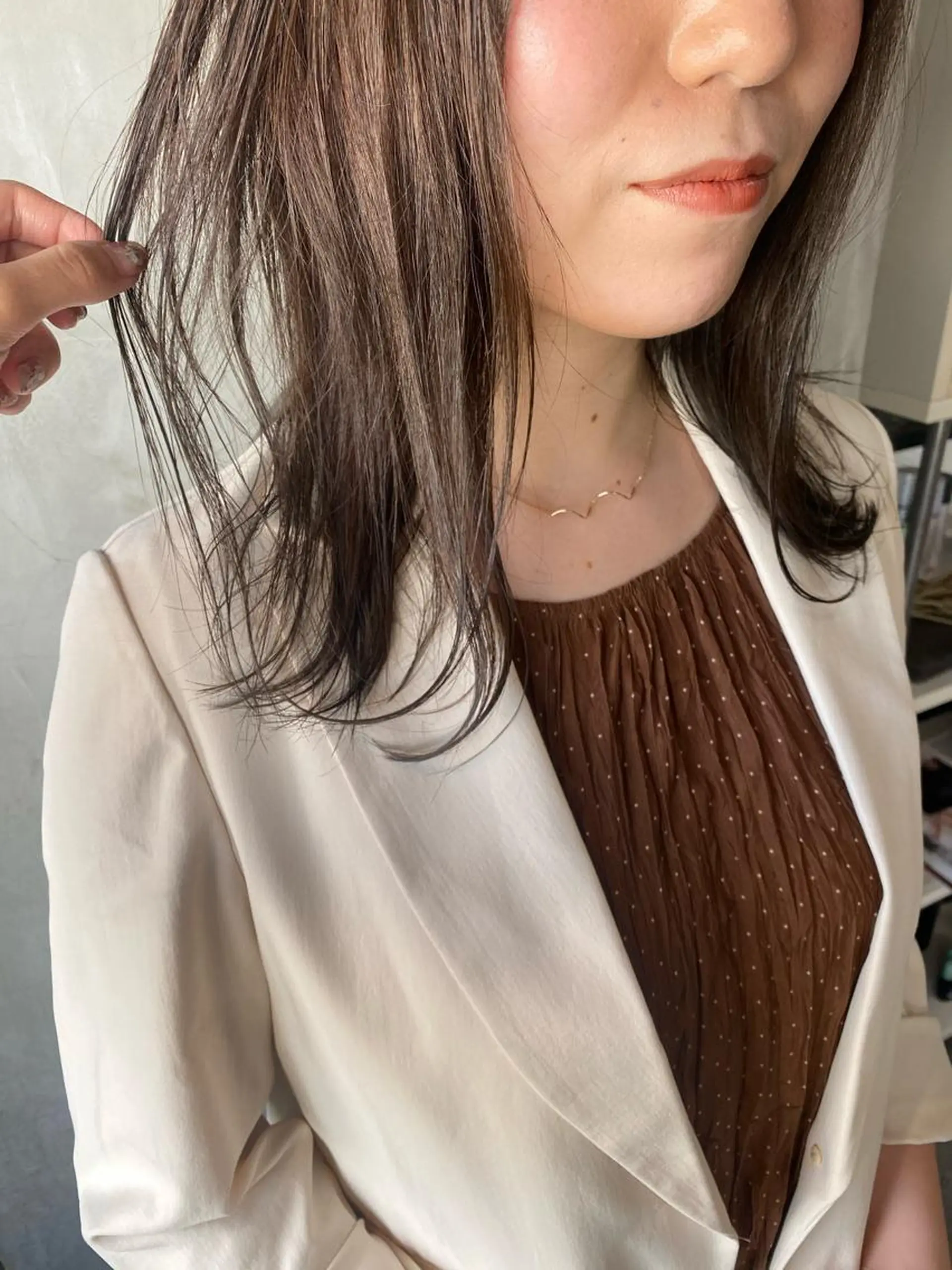 ミディアム カラー ヘアアレンジ ブラウンカラー ミルクティーブラウン stylist/蛯谷 珠里のヘアスタイル