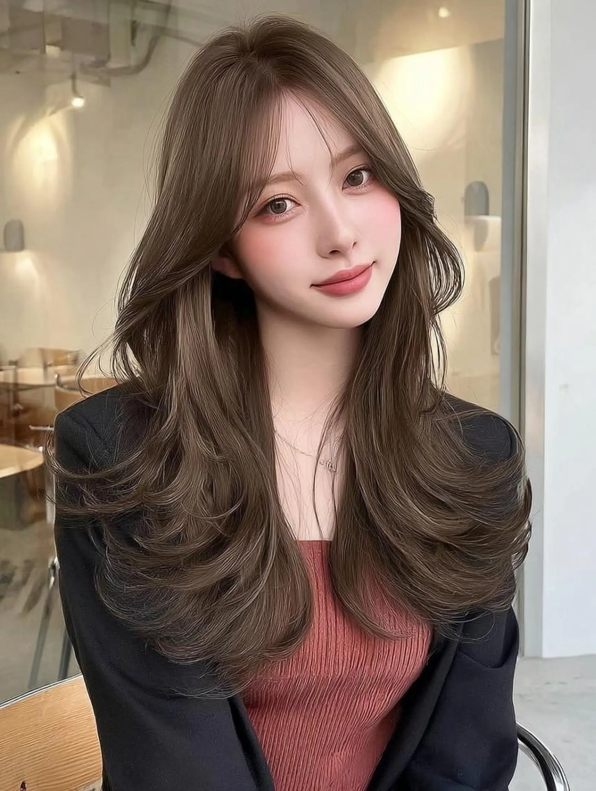 ロング ボブ 顔まわりレイヤー 髪質改善 韓国風ヘア レイヤーカット カット ヘアカラー 🫧 ちなつ🫧のヘアスタイル