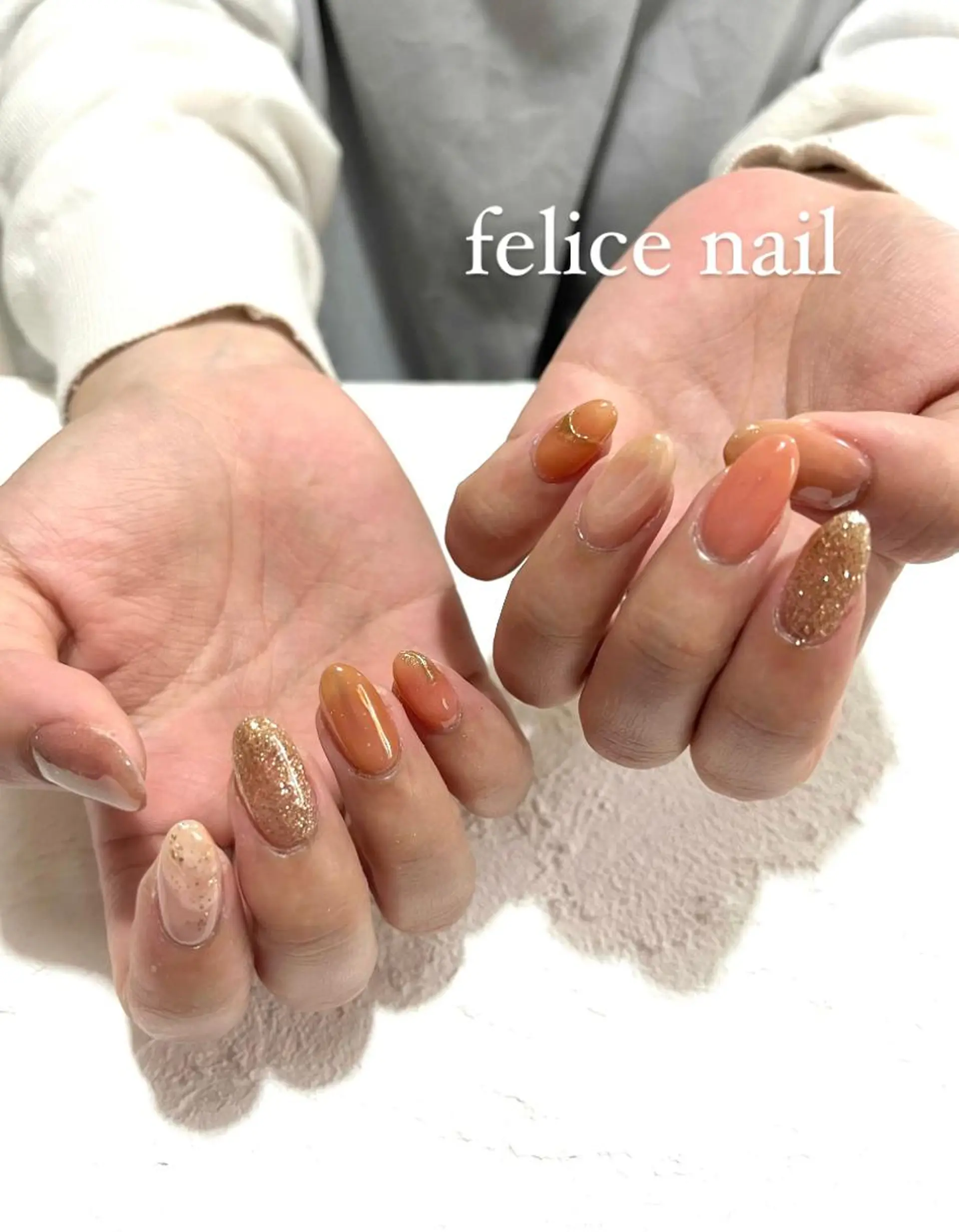 ネイル ジェルネイル マグネットネイル ニュアンスネイル オフィスネイル オレンジ felice nailのネイルデザイン