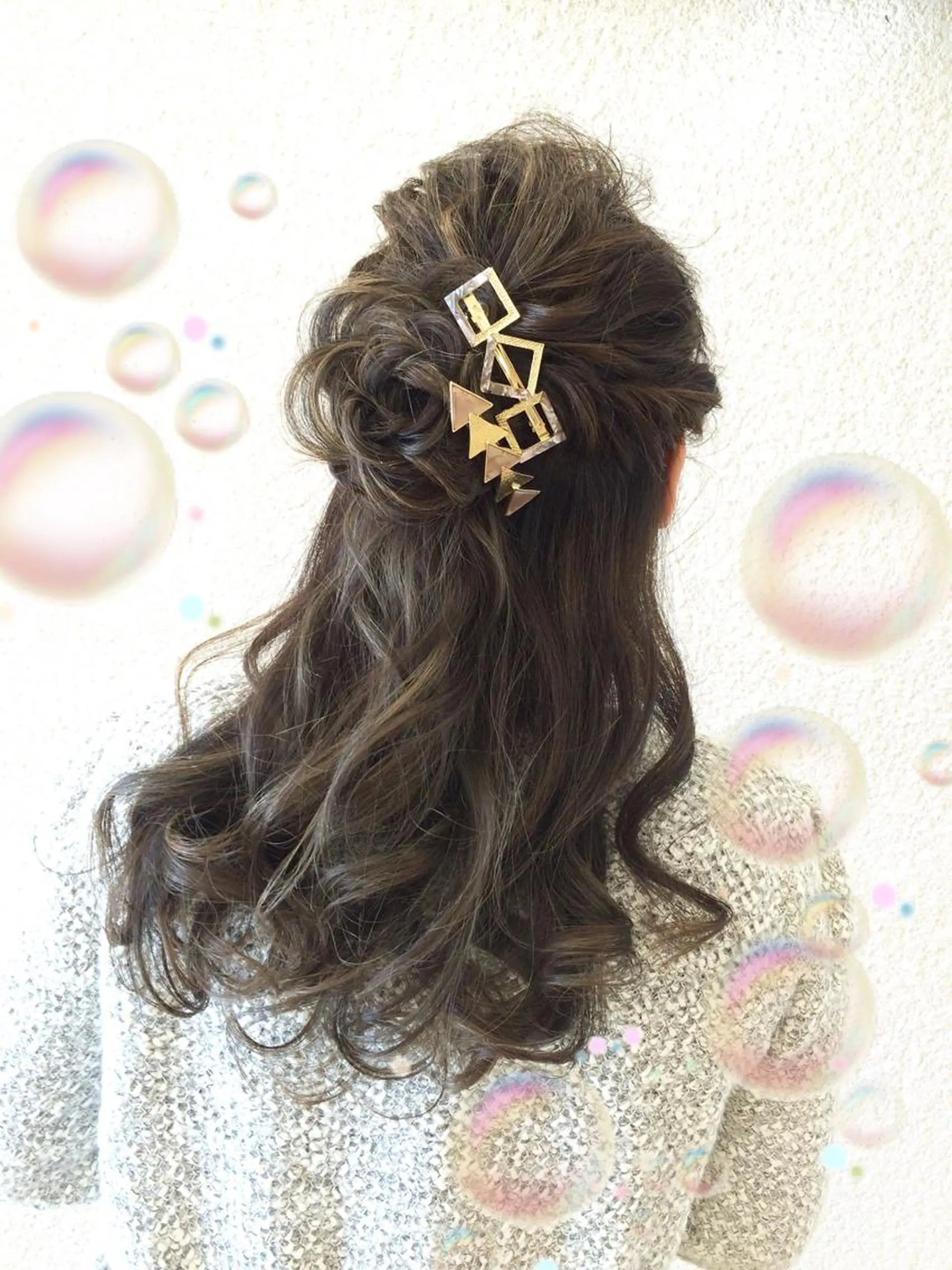 ロング ヘアアレンジ ハーフアップ 高橋恵🌈生え癖改善 ウルフ/レイヤーのヘアスタイル