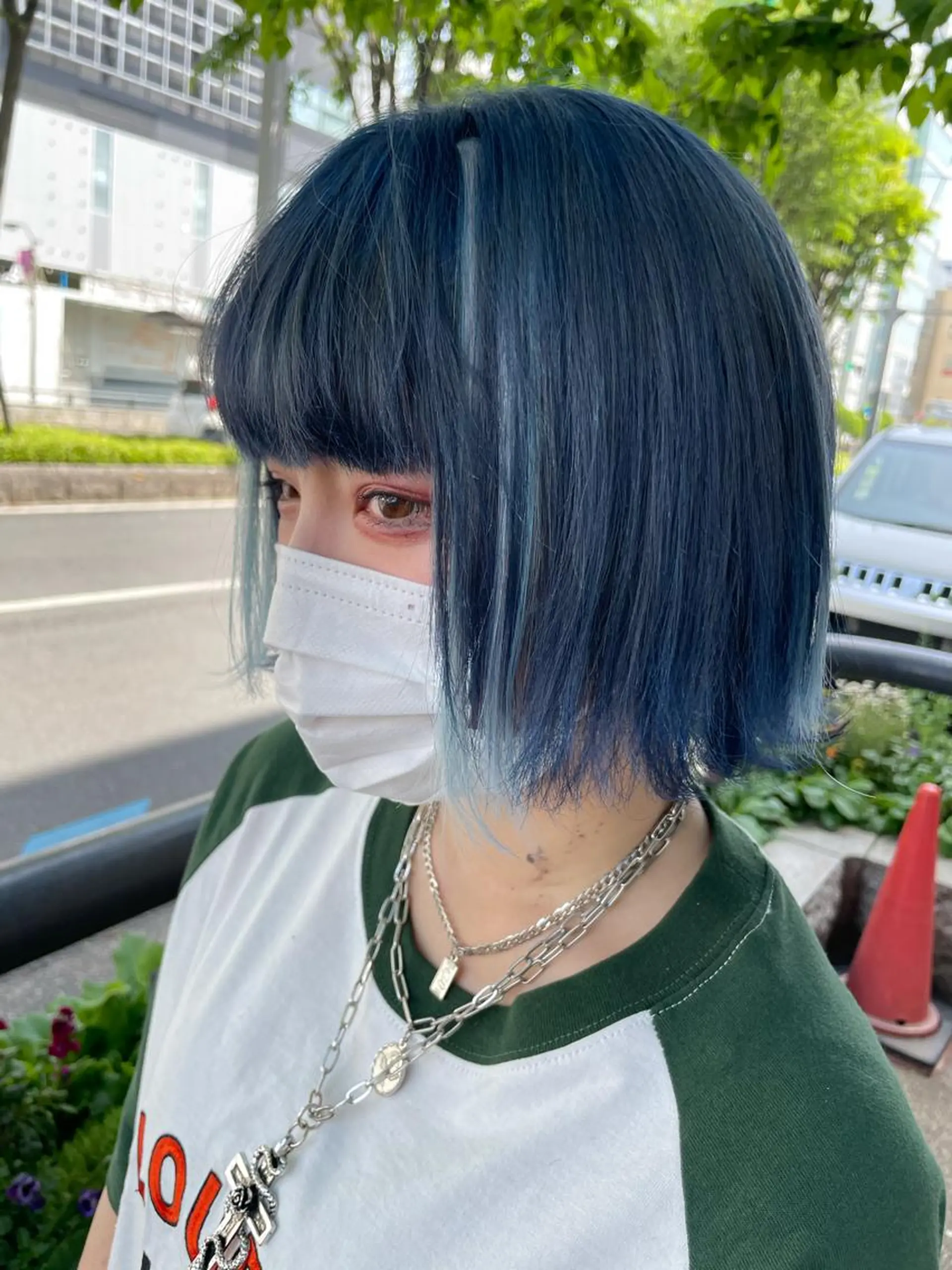 ショート カラー ヘアアレンジ シールエクステ ミストバング ブルーカラー  フェイスフレーミング ハイライトカラー 🦋高瀬寛菜🦋 韓国/ブリーチのヘアスタイル