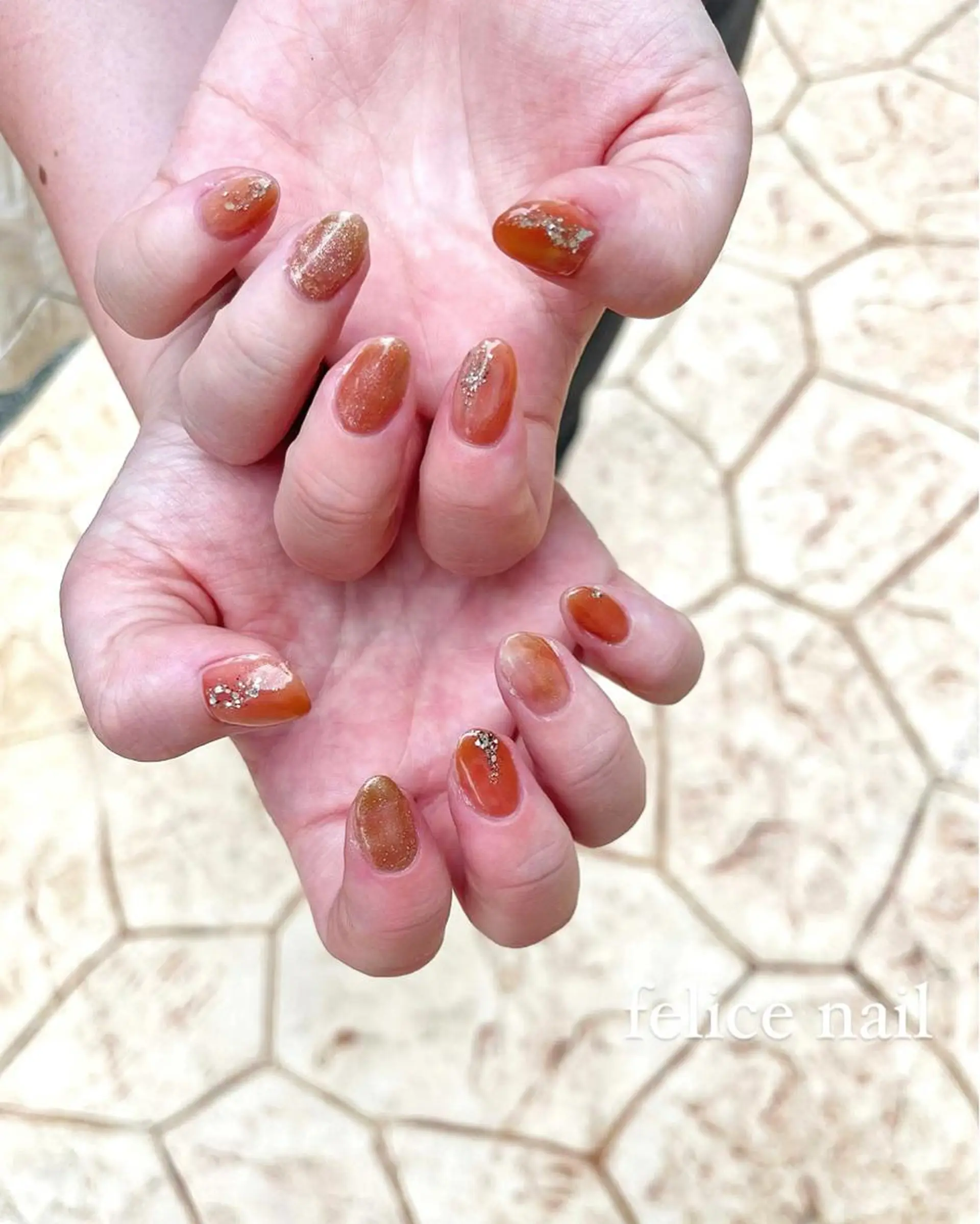 ネイル オーロラネイル ニュアンスネイル オレンジ felice nailのネイルデザイン