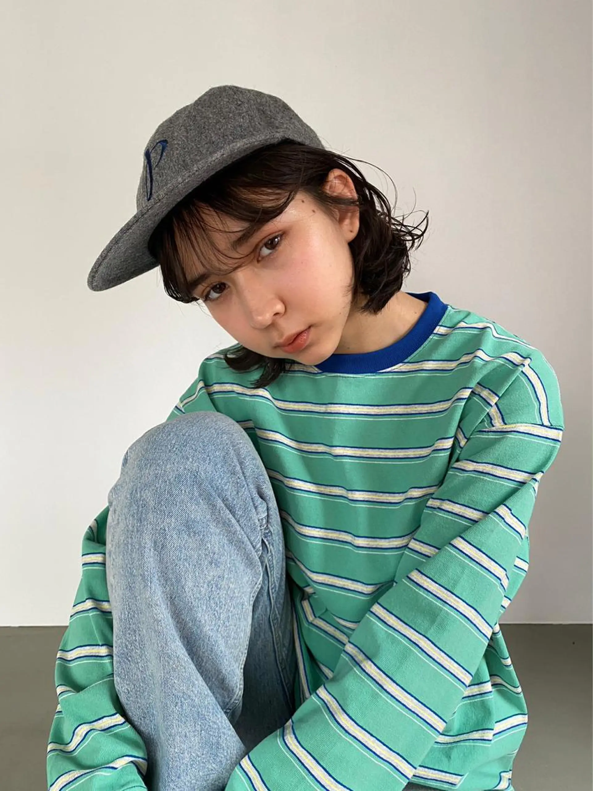 ミディアム カラー パーマ ショートボブ ミディアムパーマ アディクシーカラー ブリーチ ブロンド カット ヘアカラー トリートメント CEINE【セーヌ】 三軒茶屋のヘアスタイル