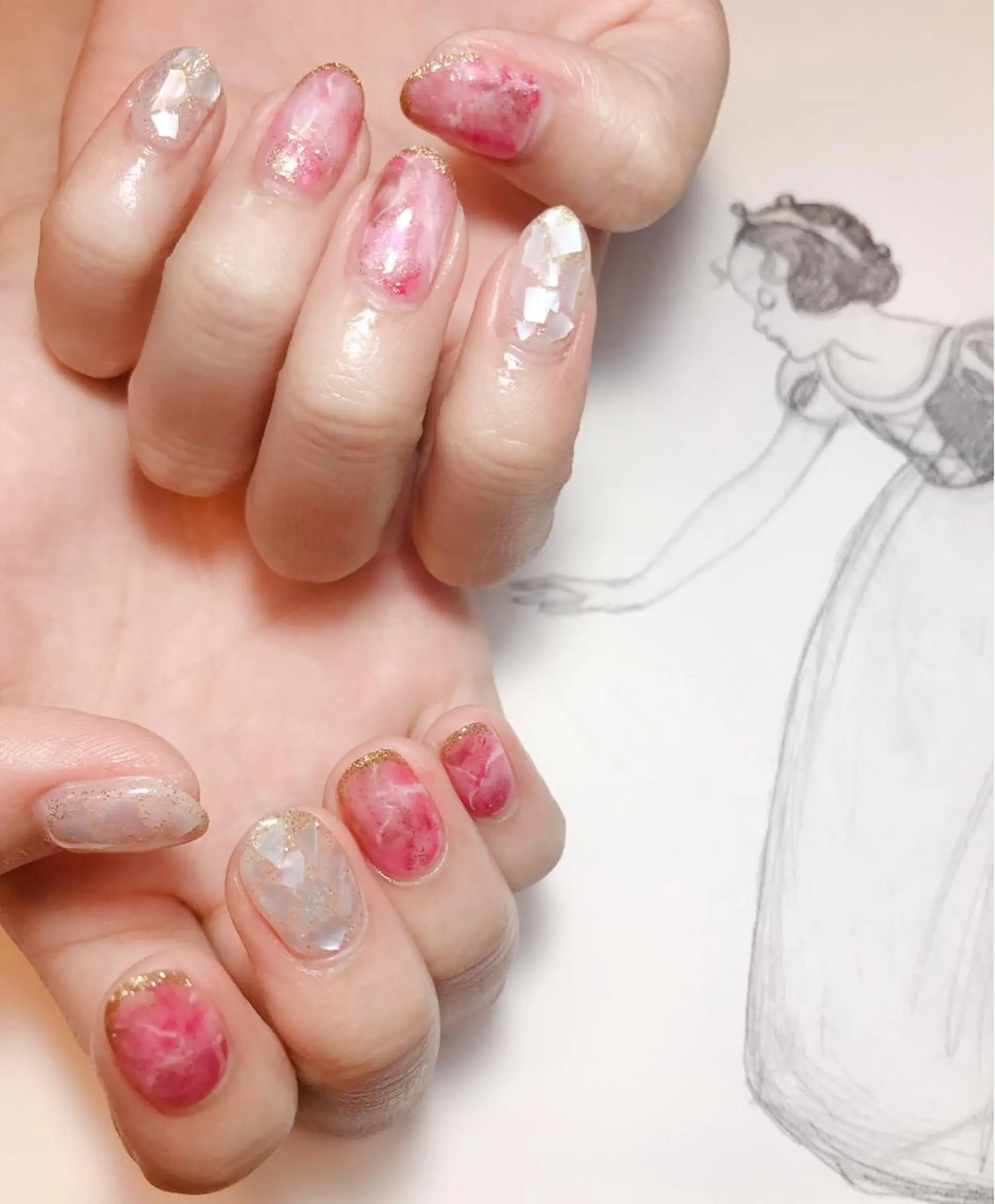 ネイル フレンチネイル 大理石ネイル(マーブル) owlnail /持込みデザイン専門のネイルデザイン