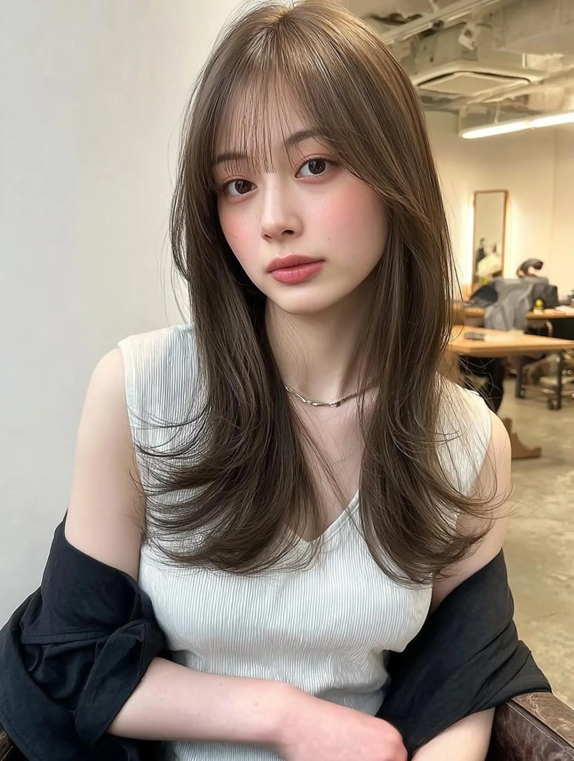 ロング ボブ 顔まわりレイヤー 髪質改善 韓国風ヘア レイヤーカット ヘアカラー トリートメント 松井 美祐宇のヘアスタイル