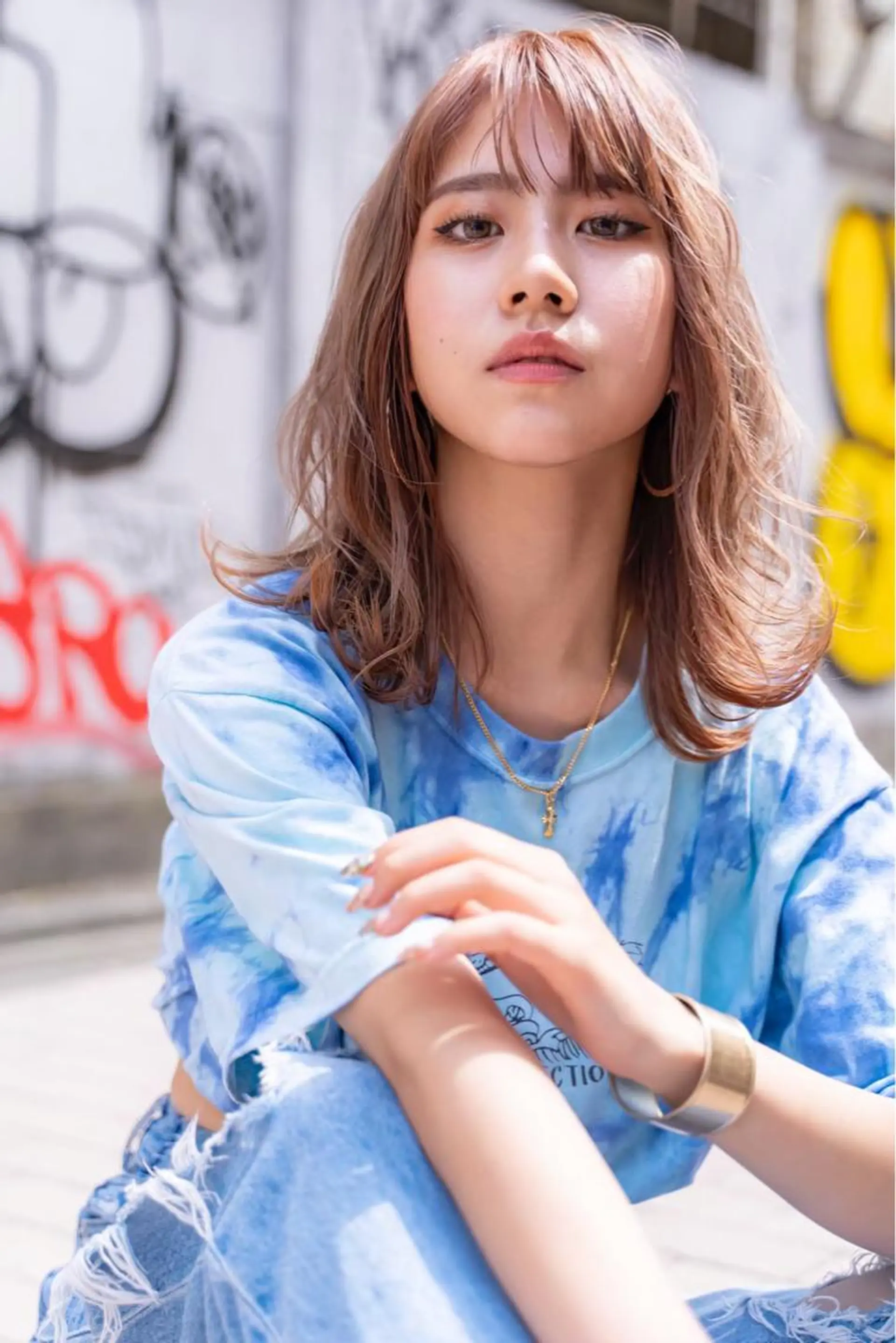 カラー ベージュカラー ミルクティーベージュ MUSASHI ブリーチカラー◎のヘアスタイル