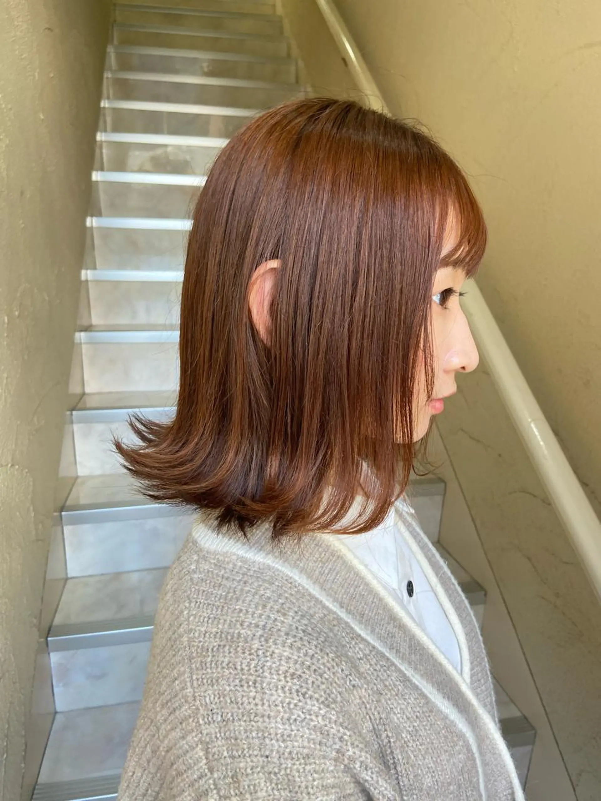 ミディアム カラー ブリーチ ブリーチなしカラー オレンジ Lien's💜 SESHIRUのヘアスタイル