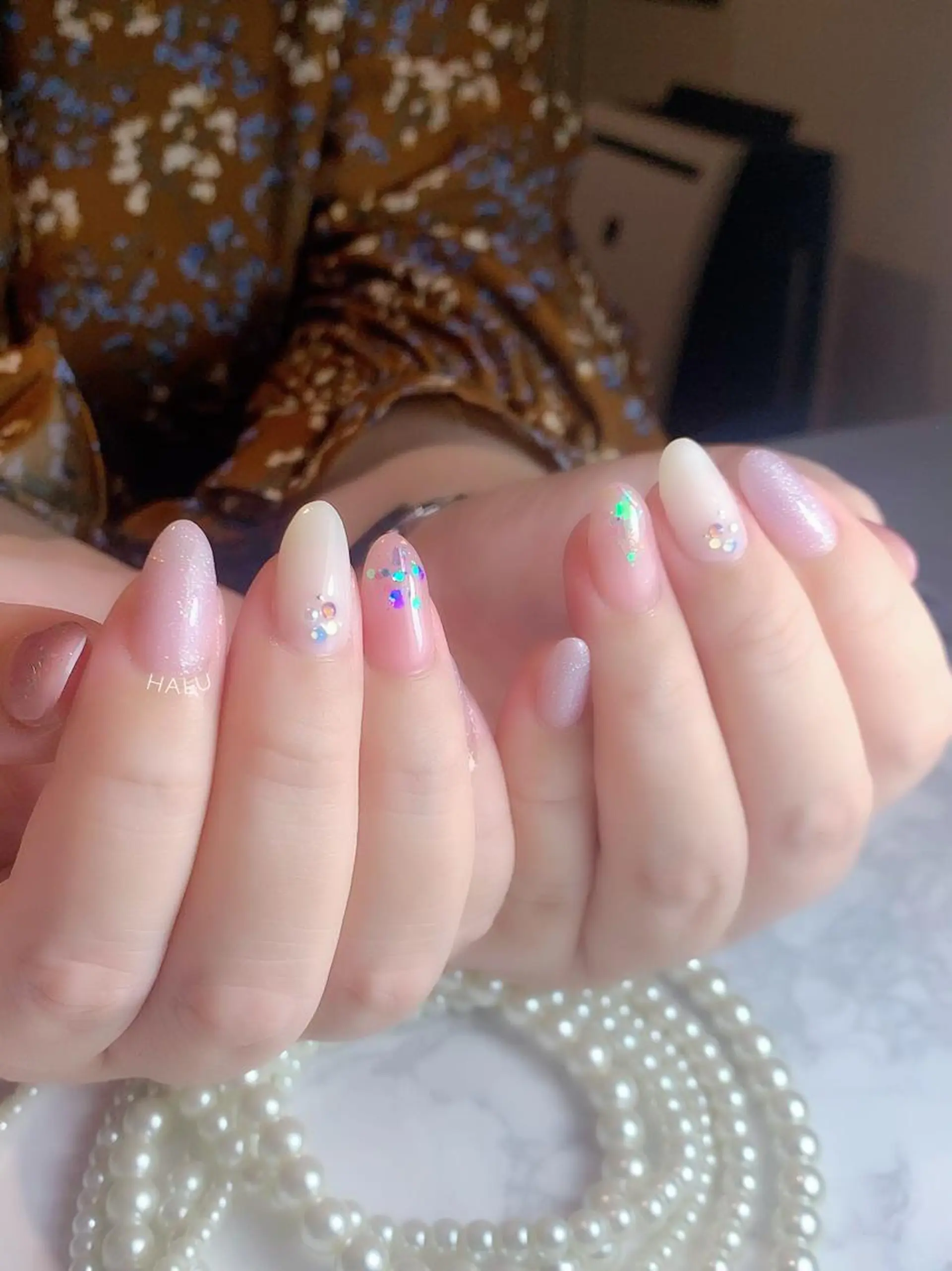 ネイル キラキラネイル ピンク 春ネイル HALU ハルのネイルデザイン