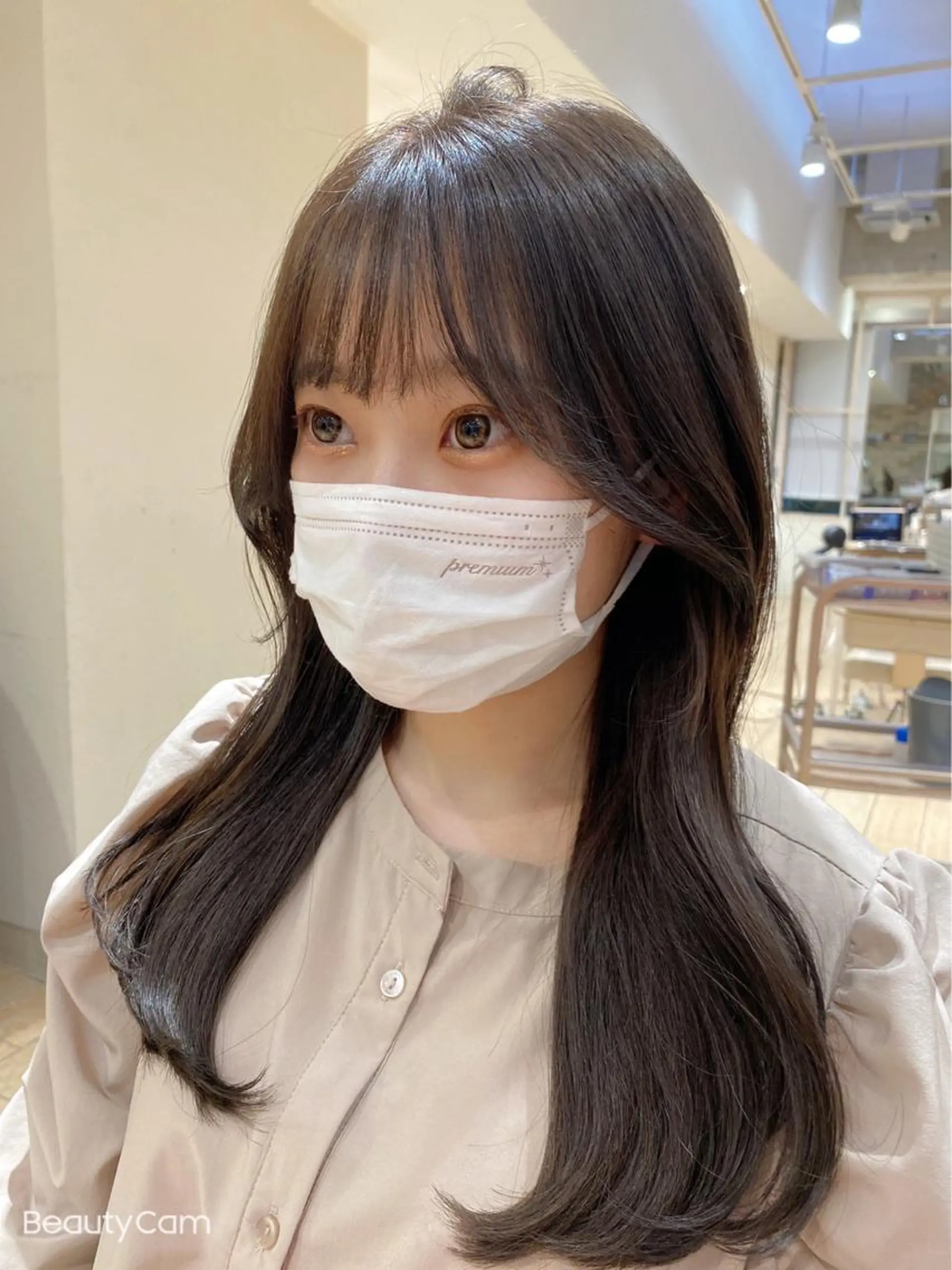 セミロング カラー グレージュ くびれヘア 顔周り/くびれヘア 韓国ヘア💕風間るなのヘアスタイル