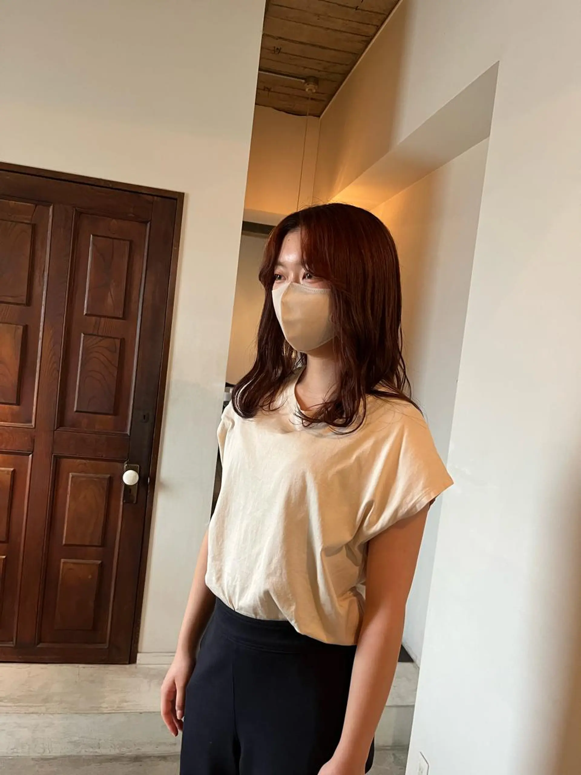 ミディアム カラー ブラウンカラー オレンジ オレンジブラウン くせ毛 前川 華恋 / room3のヘアスタイル