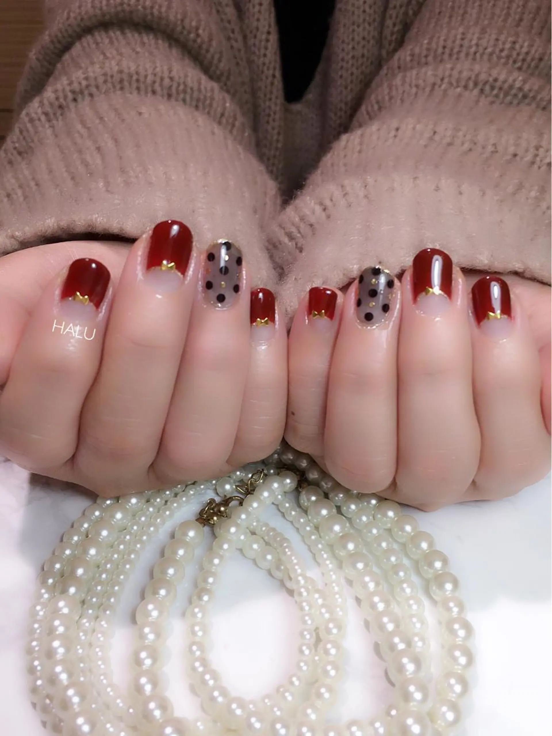 ネイル ドット フレンチネイル 逆フレンチ HALU ハルのネイルデザイン