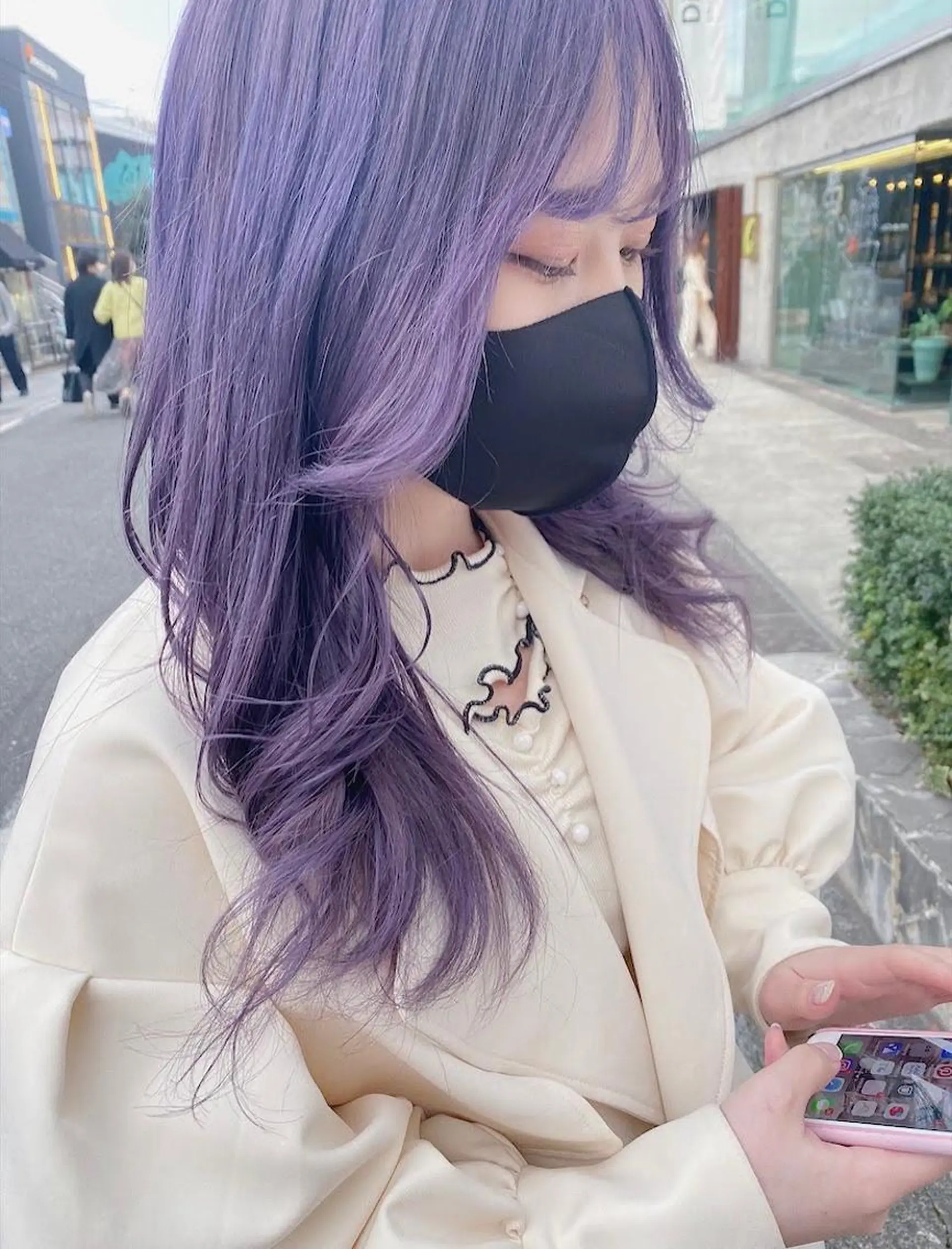 ロング カラー アッシュ アッシュグレー アッシュグレージュ バレイヤージュ ミストバング 韓国ヘア特化💍 tiam💍ブリーチのヘアスタイル