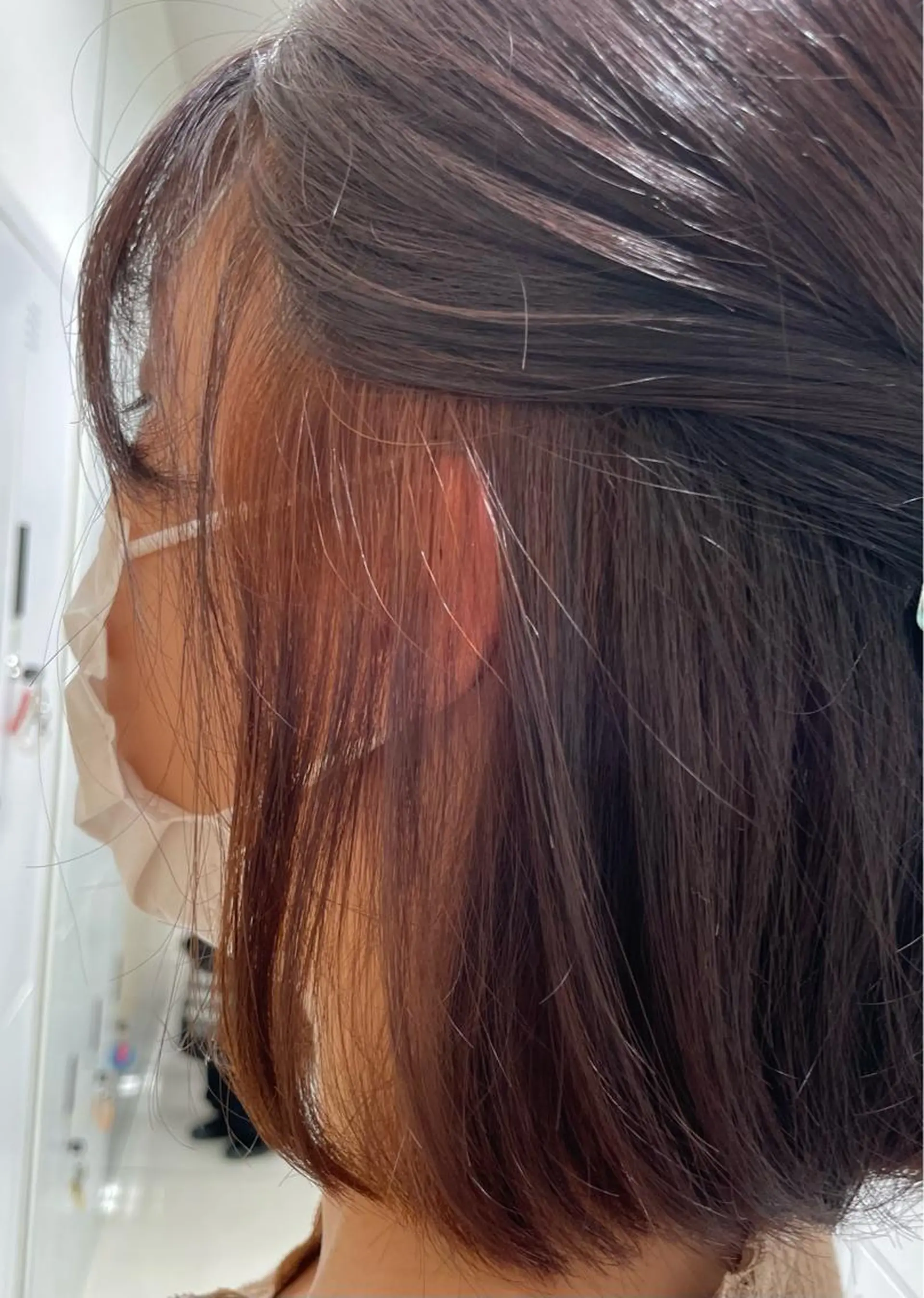 ミディアム カラー ブリーチ ブリーチなしカラー オレンジ ヘアカラー クロスパーマ/うる艶 カラー/Kurumiのヘアスタイル