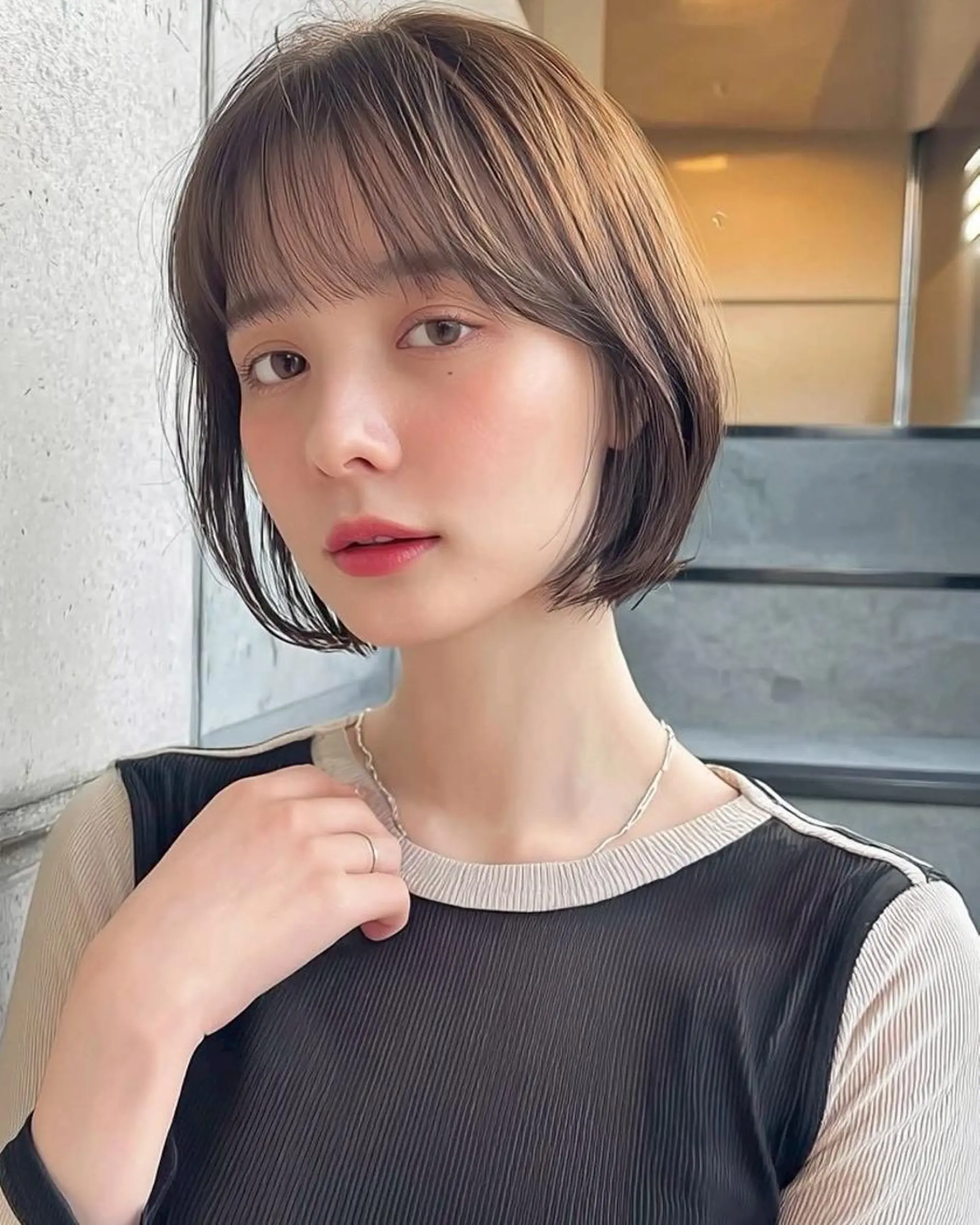 ミディアム 切りっぱなしボブ ショートボブ ボブ 髪質改善 縮毛矯正 ✨髪質改善 ✨/ミヤビのヘアスタイル