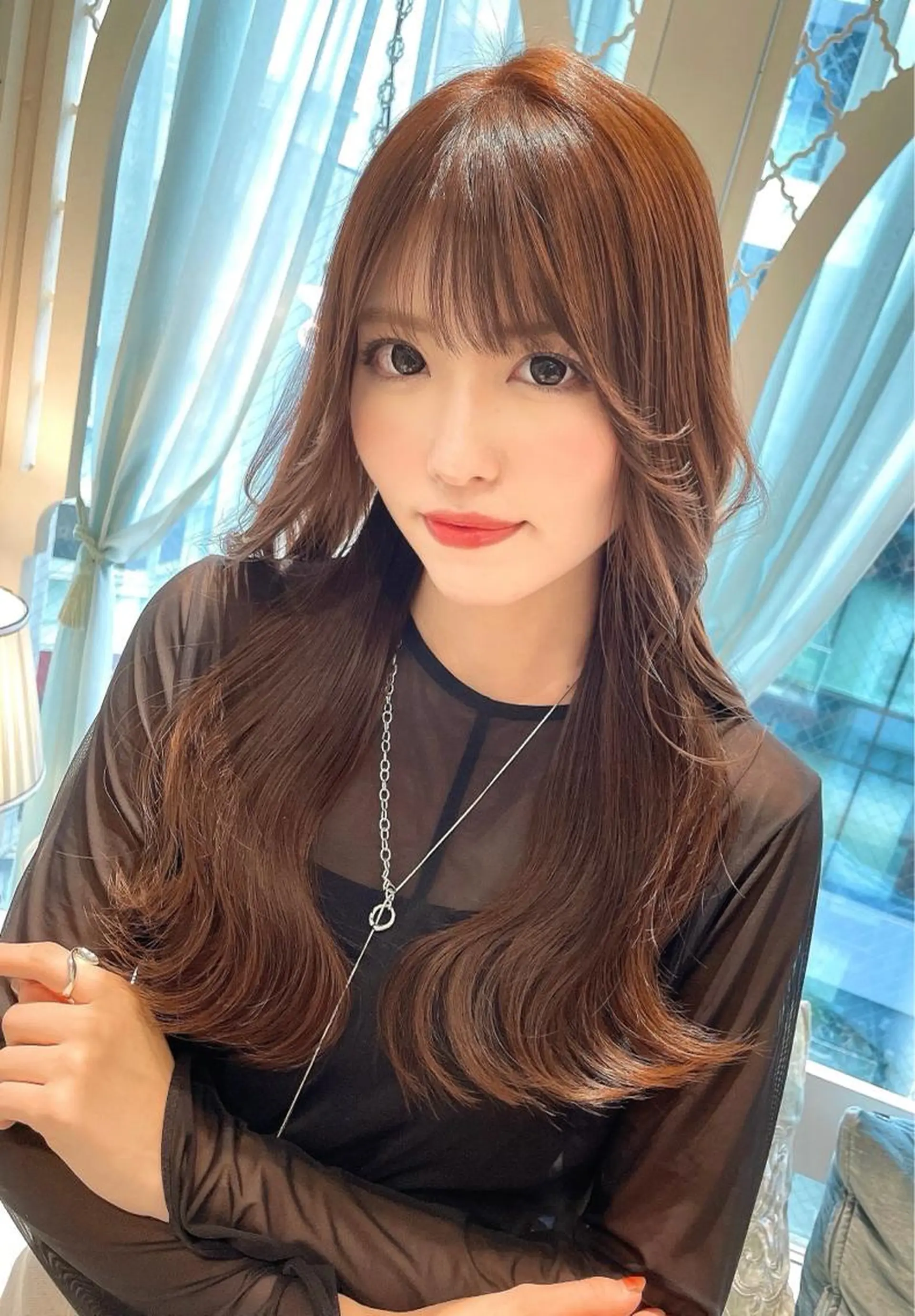 ミディアム カラー ベージュカラー 黒髪 ブリーチ ブルーカラー ブルーブラック カット ヘアカラー トリートメント 木屋元一/透明感 /レイヤー/顔まわりのヘアスタイル