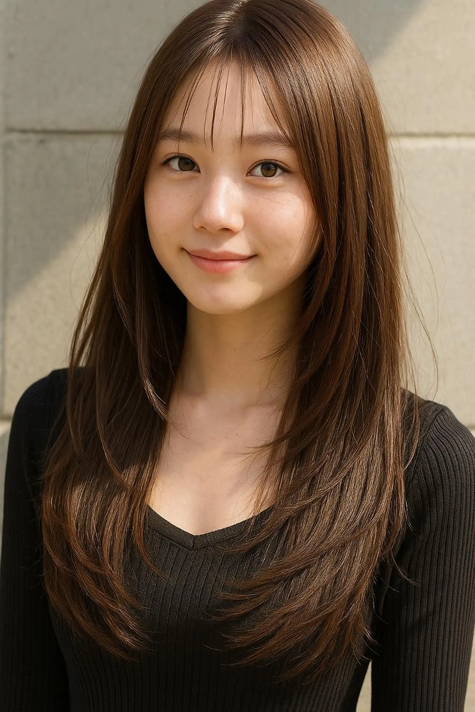 カラー ロング ロングレイヤー ブラウンカラー 透明感カラー レイヤーカット ロング カット トリートメント ヘアセット さく/髪質改善× 縮毛矯正/町田のヘアスタイル