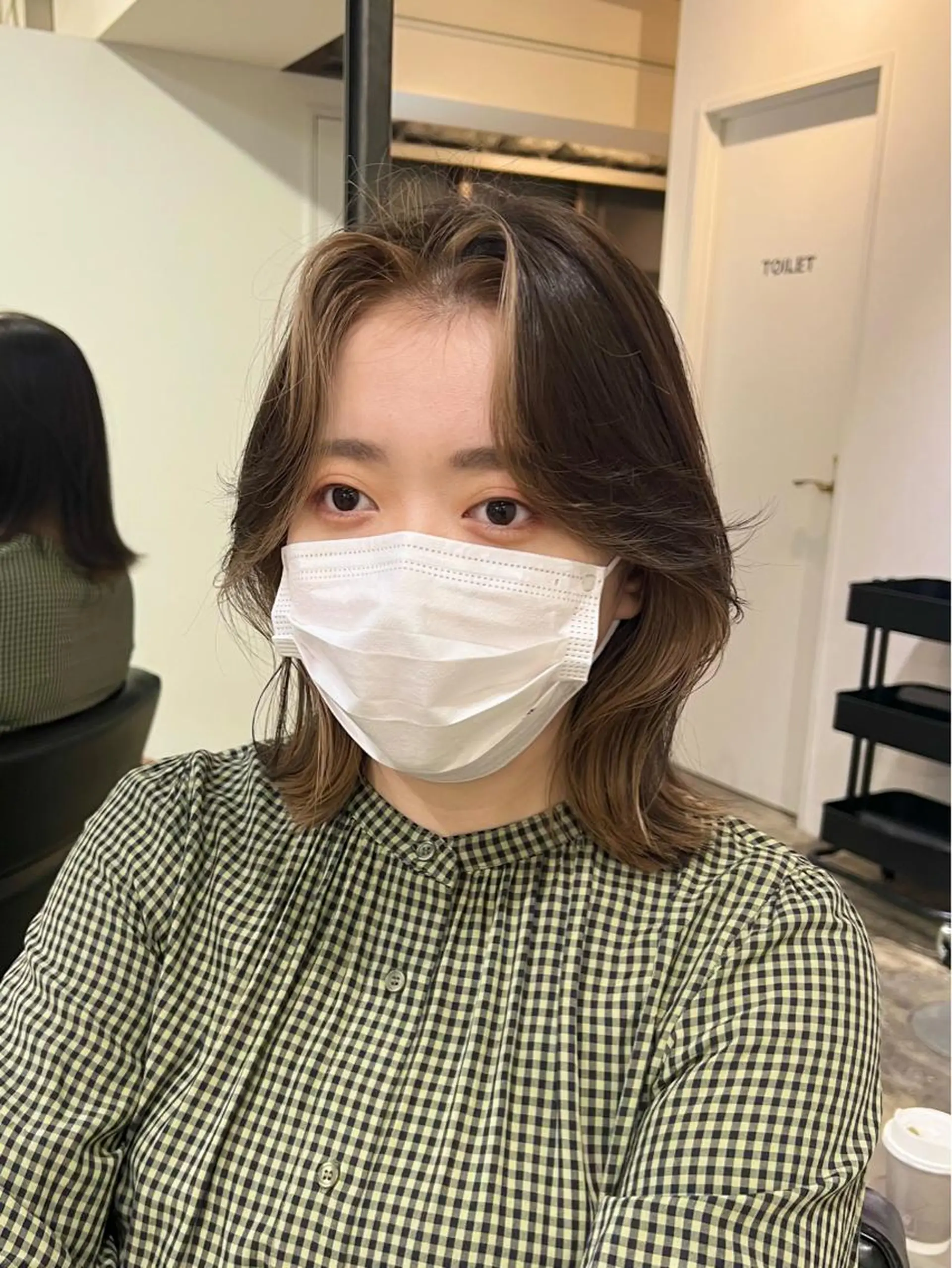 ミディアム カラー ミストバング  フェイスフレーミング くびれヘア 【韓国風くびれヘア】 joule小木曽輝のヘアスタイル