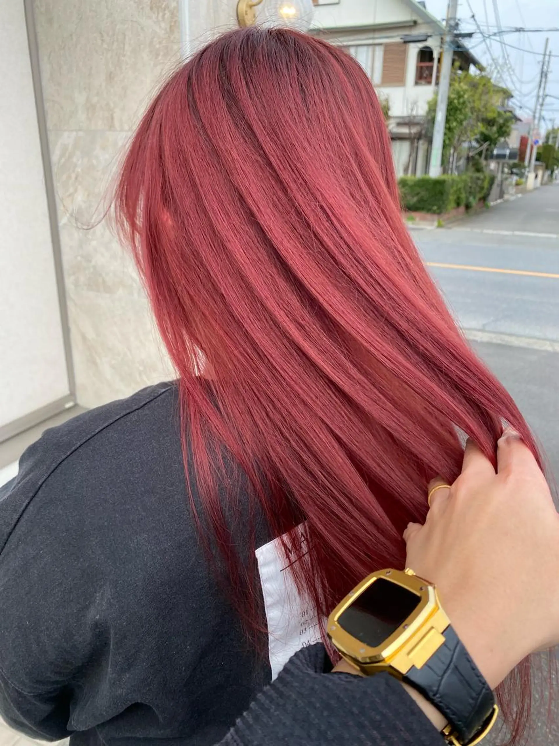 ロング カラー ヘアアレンジ レッドカラー 韓国風ヘア ヘアカラー トリートメント 渡辺　亮/ 白髪ぼかし/髪質改善のヘアスタイル