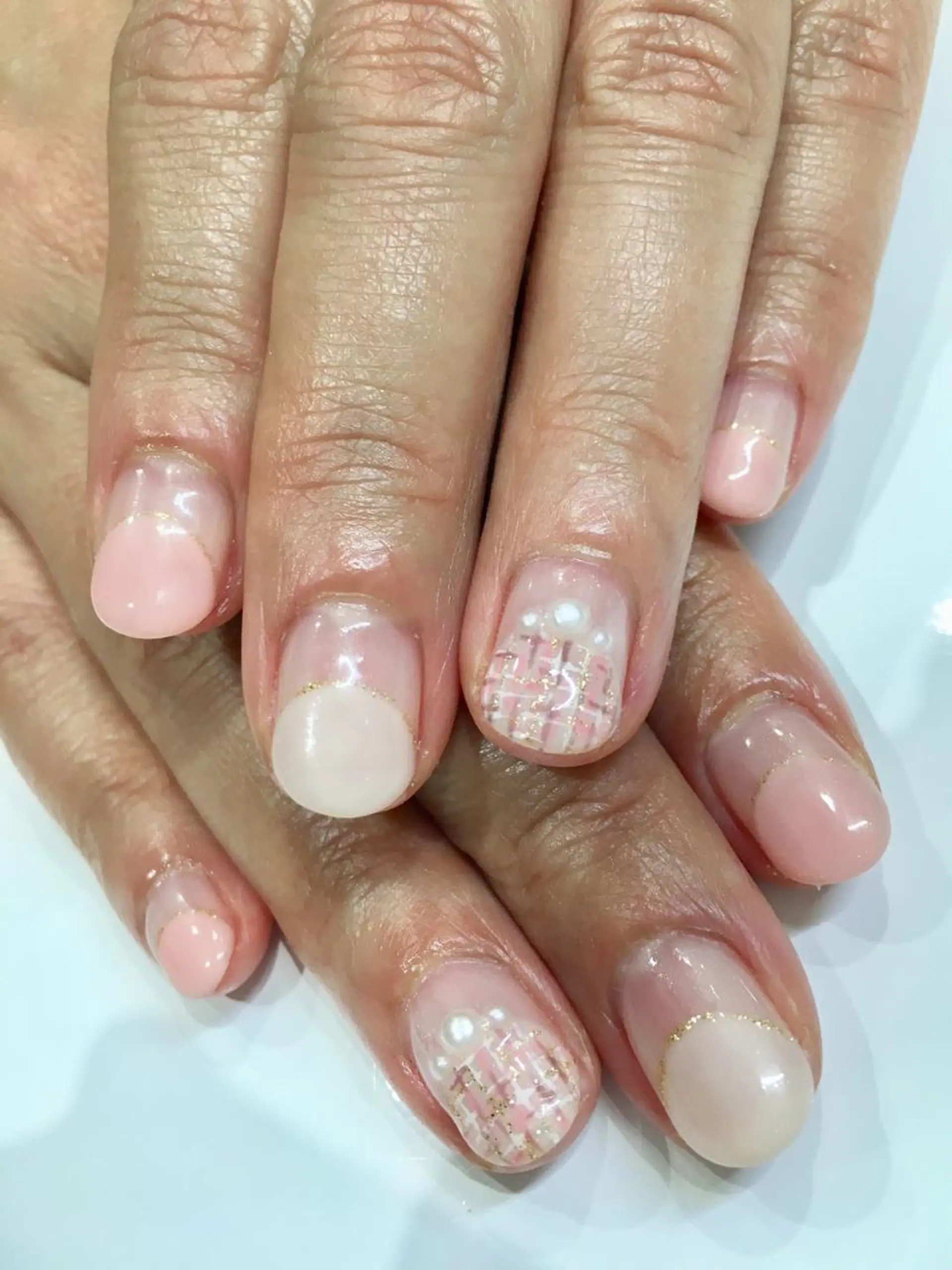 ネイル フレンチネイル オフィスネイル ツイードネイル 佐藤 まりえのネイルデザイン