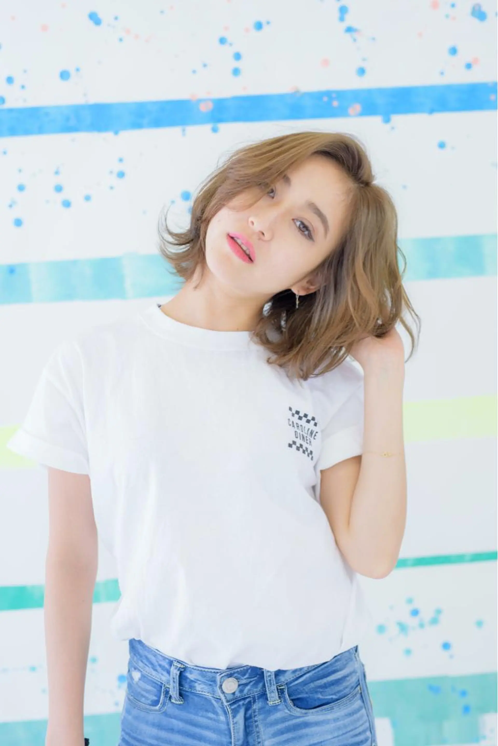 ミディアム カラー パーマ ヘアアレンジ ボブレイヤー ベージュカラー ブリーチ 透明感カラー ボブ ✨ハイクオリティ✨ 山本香也のヘアスタイル