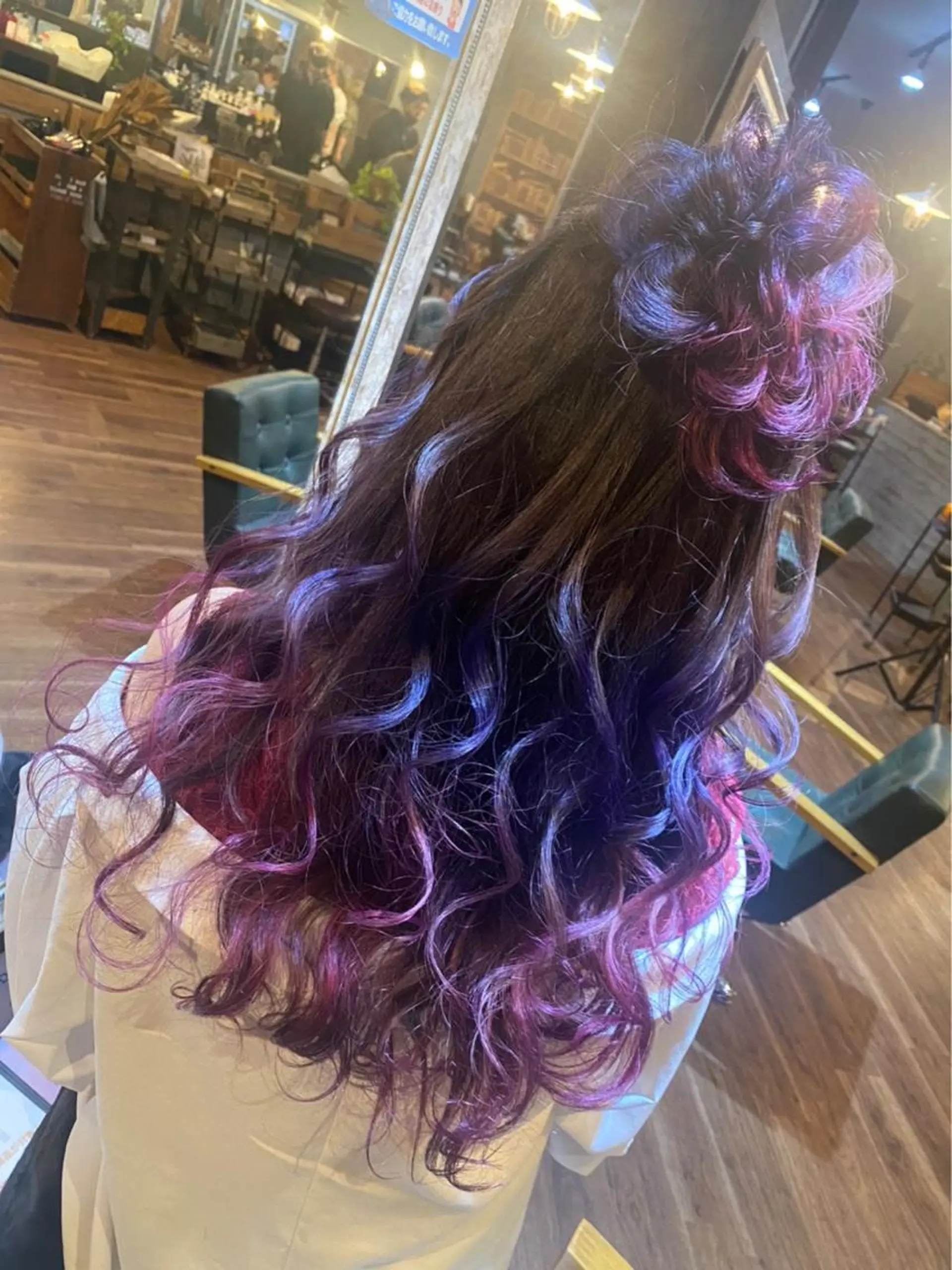 ロング カラー ヘアアレンジ ハーフアップ グラデーションカラー ヘアセット ハイライト/インナー /ブリーチ/レイヤーのヘアスタイル