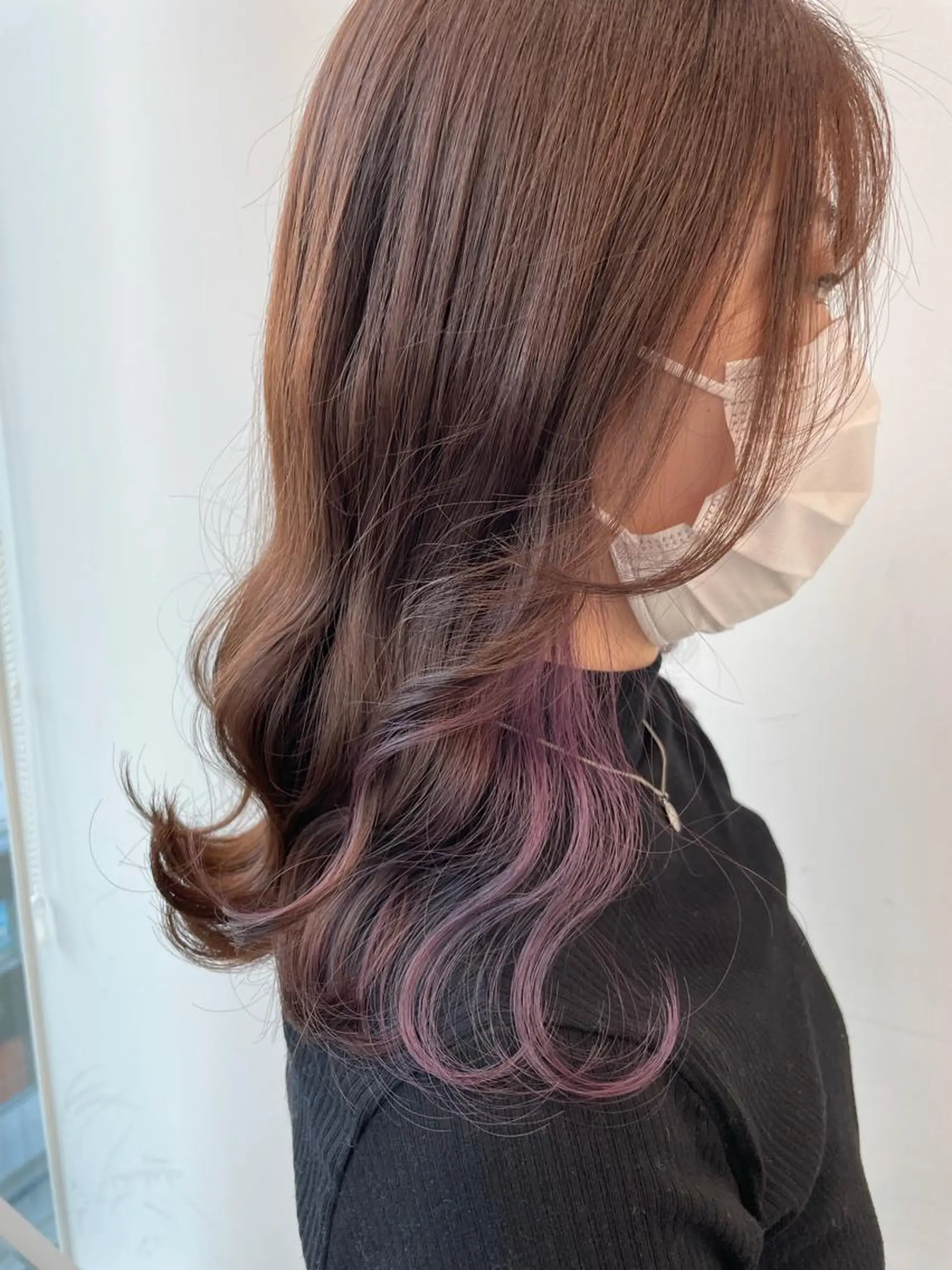 ミディアム カラー ヘアアレンジ イヤリングカラー ラベンダーカラー ラベンダーピンク ピンクカラー 🦄インナーカラー 🦄貫井彩花のヘアスタイル