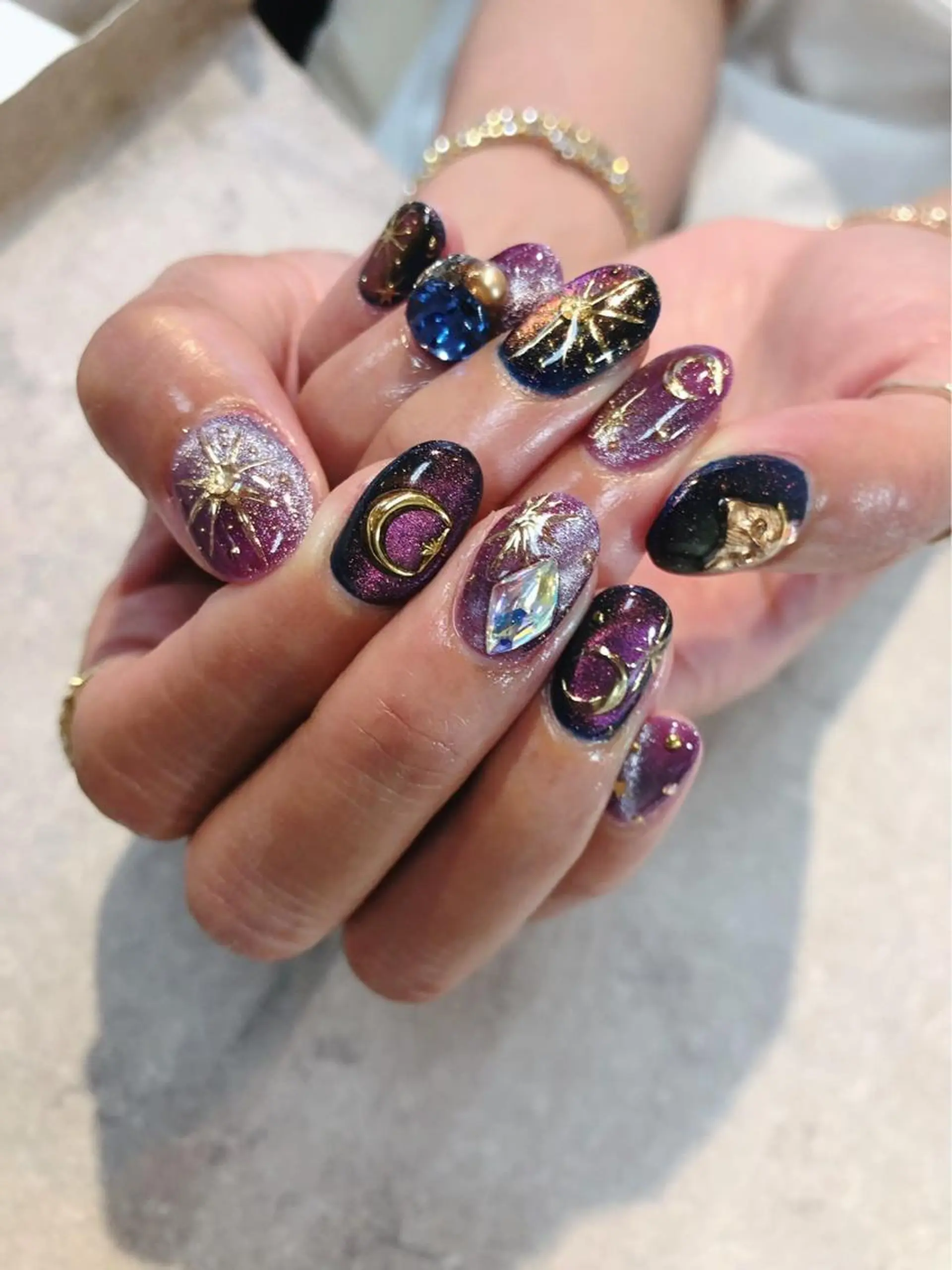 ネイル ハロウィン マグネットネイル ミラーネイル ネイビー ハンドネイル ハンドケア FASTNAIL PLUS 新宿店のネイルデザイン