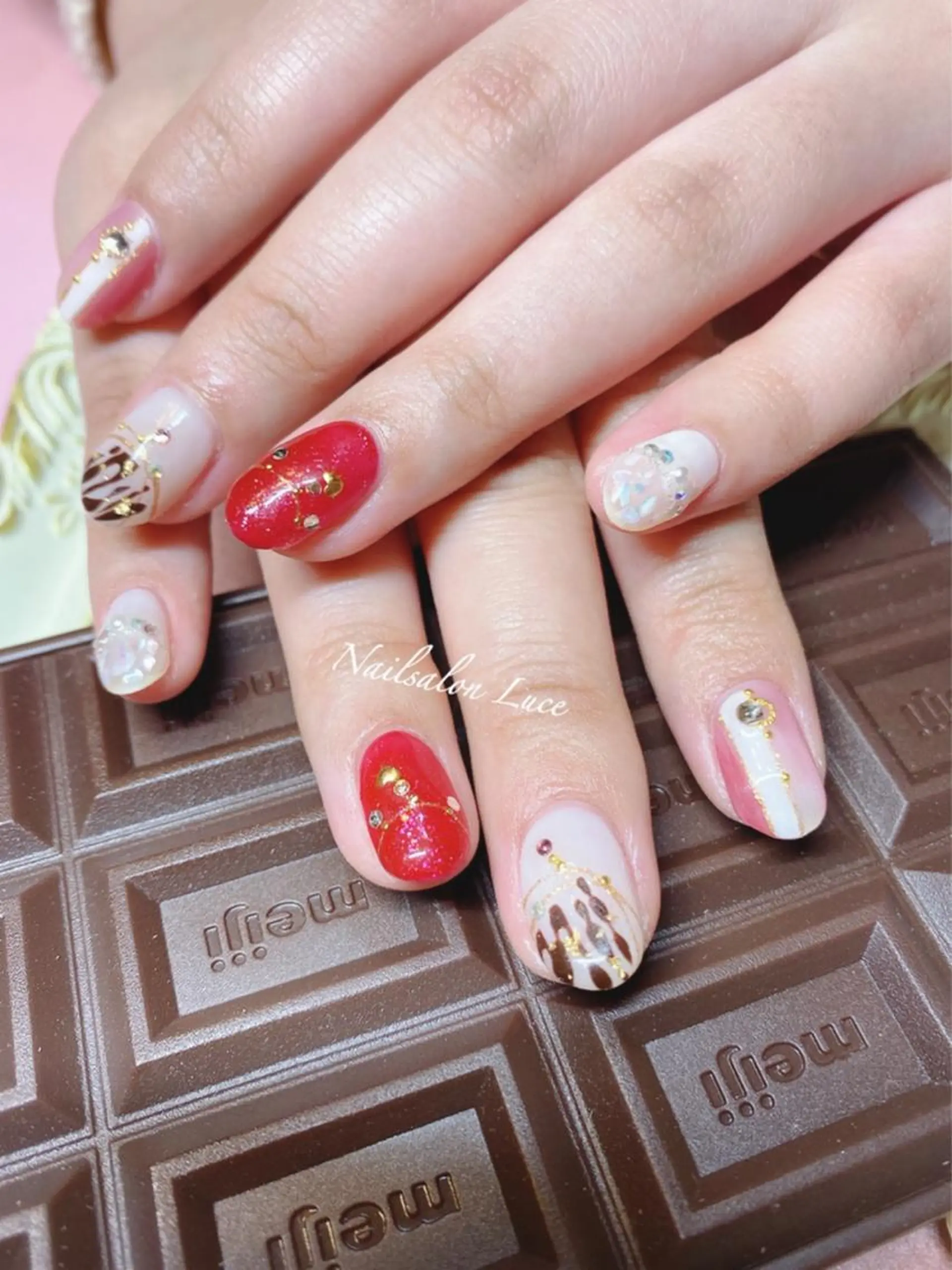 ネイル ジェルネイル ワンカラーネイル バレンタイン ネイル& 脱毛サロン　Lのマツエク・マツパデザイン