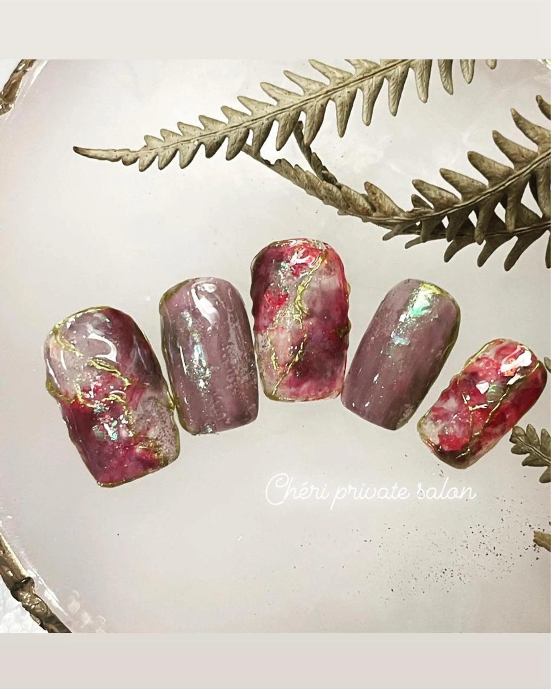 カラー ネイル ブルーカラー ボルドーカラー ブルー ボルドー クリアネイル Chérinail 爪のお手入れのネイルデザイン