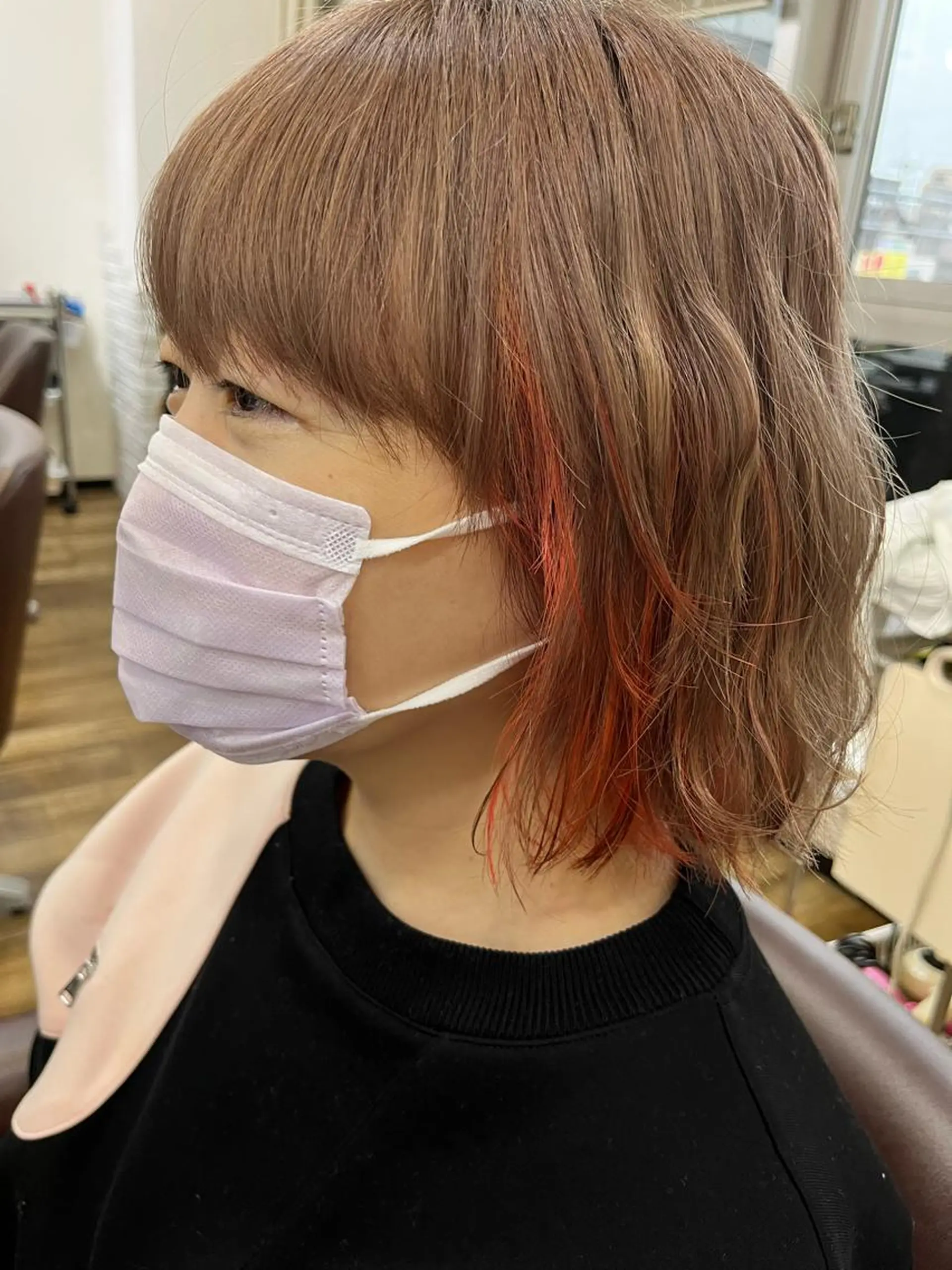ショート カラー パーマ ヘアアレンジ ハイライトカラー インナーカラー ピンクカラー ハイライト ストレートパーマ ヘアカラー きむえり/髪質改善 /セット/カラーのヘアスタイル