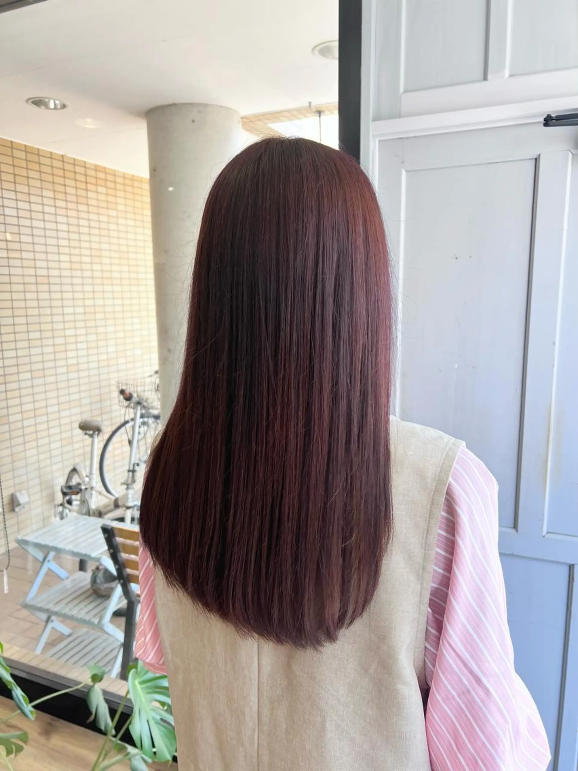 ロング カラー オレンジ ピンクカラー ヘアカラー トリートメント ツキダテ ユイのヘアスタイル