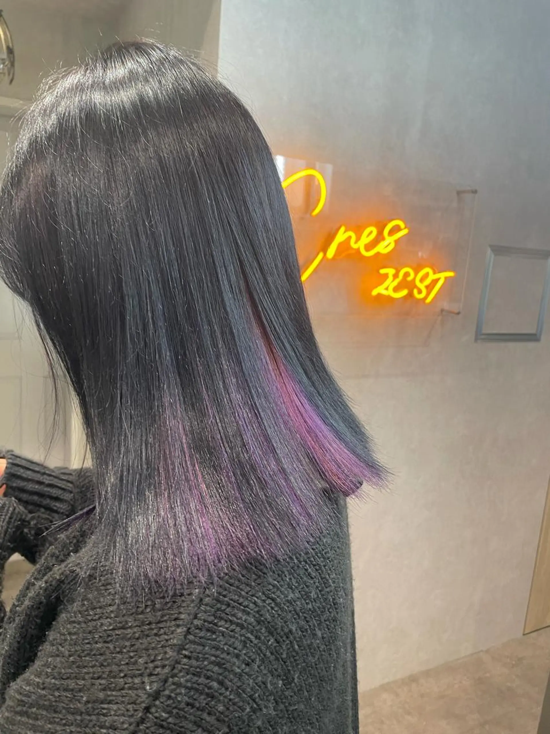 ミディアム カラー 黒髪 ブルーカラー ブルーブラック インナーカラー パープルカラー ヘアカラー ナチュラル透明感🌱 小山美樹子のヘアスタイル