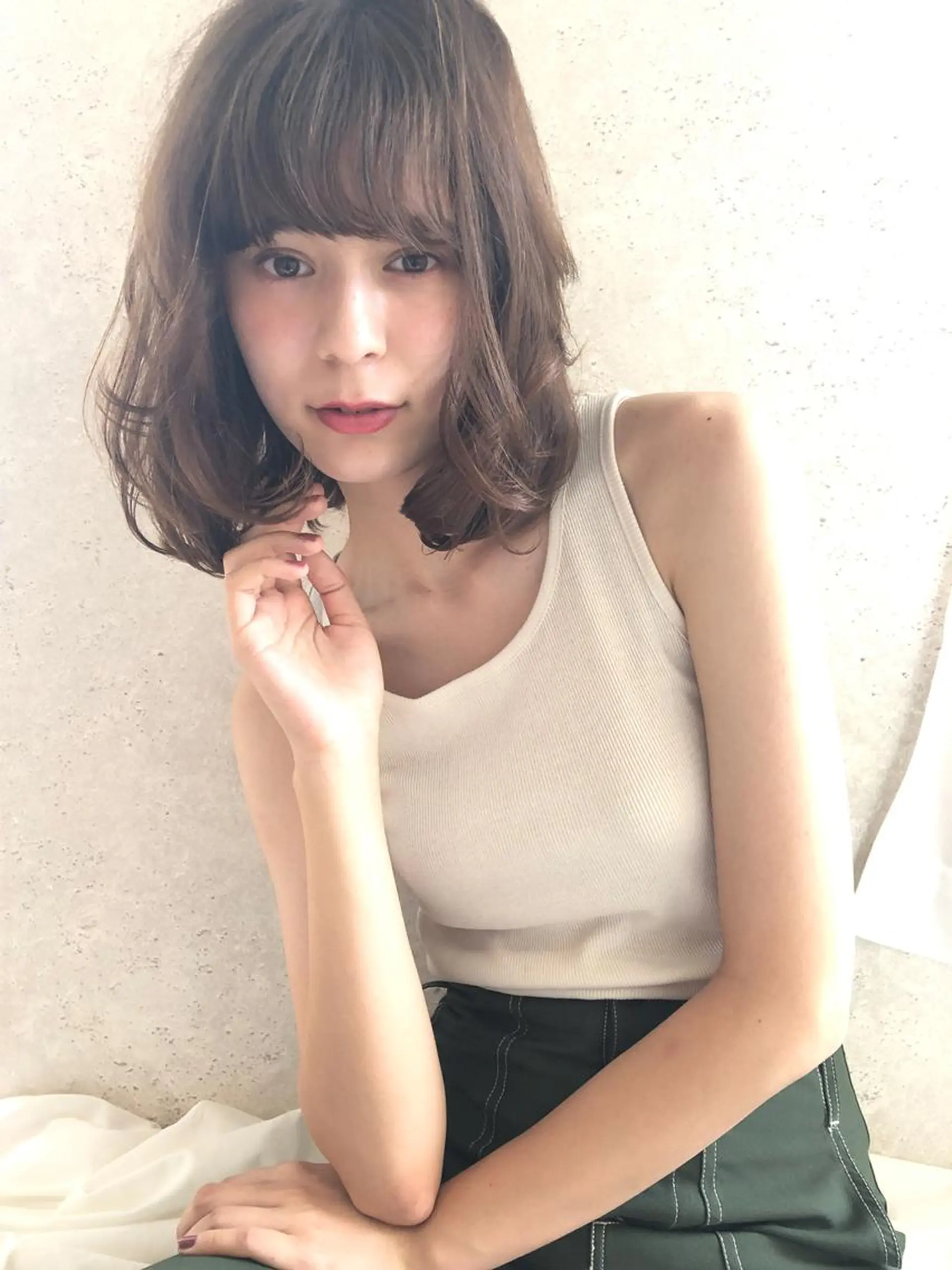 ミディアム カラー ヘアアレンジ ミディアムパーマ アクアカラー ダブルカラー グラデーションカラー ハイライトカラー 💈Chlom💈_ 公式_NewOpenのヘアスタイル